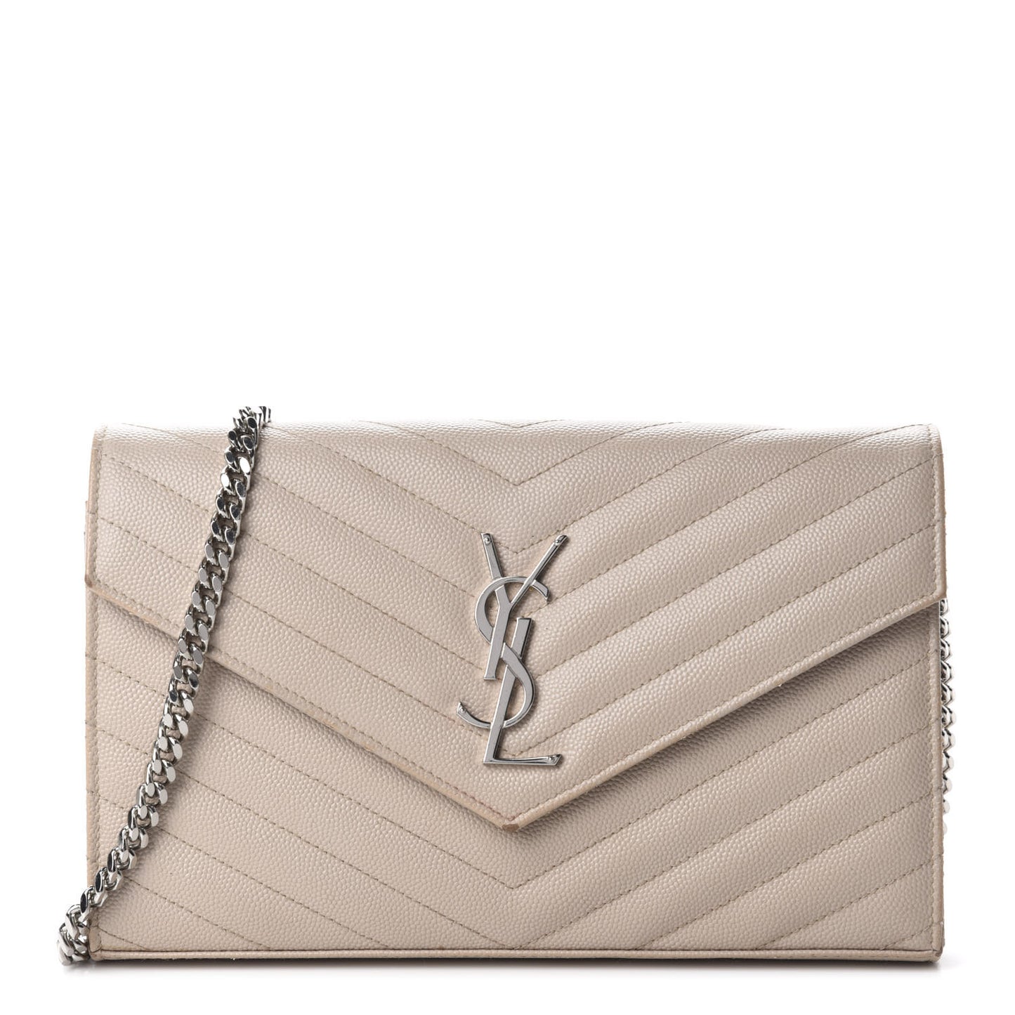 Grain De Poudre Matelasse Chevron Monogram Chain Wallet Nude Powder