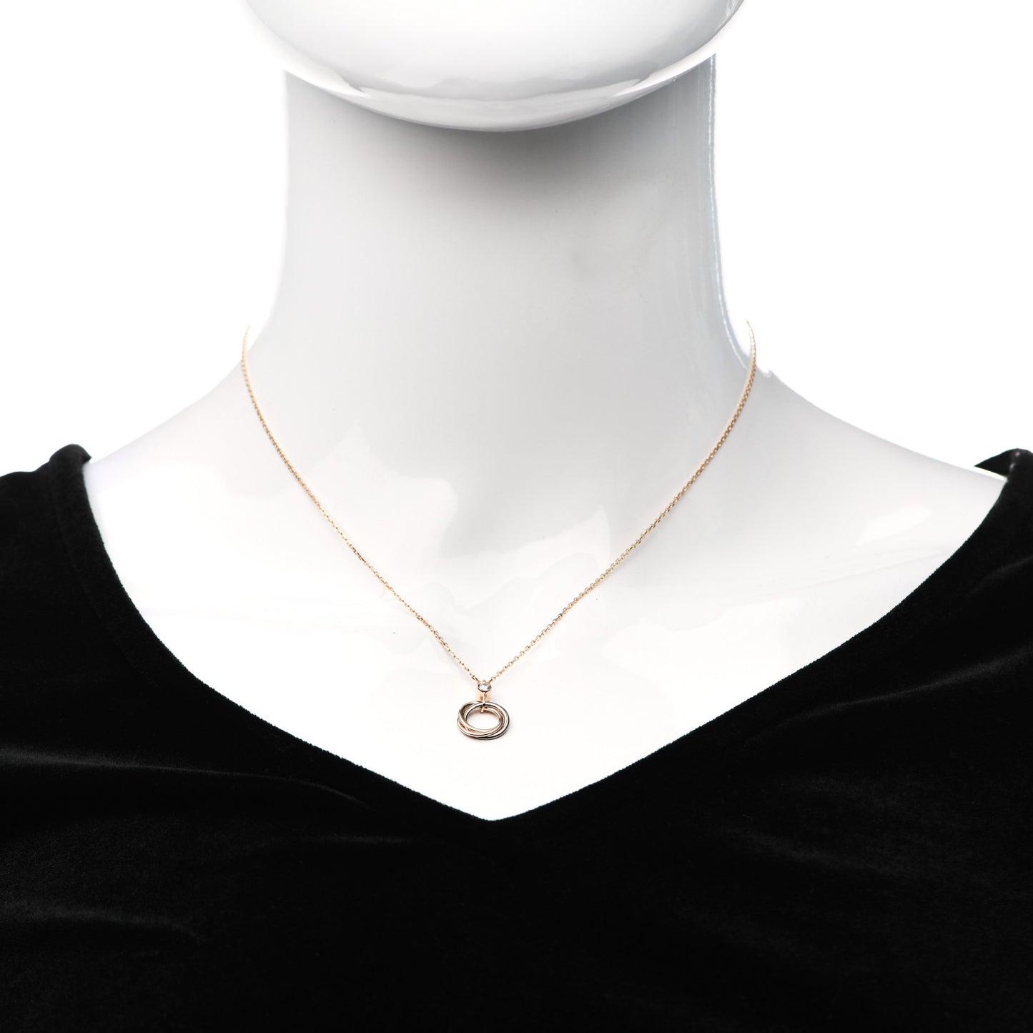 18K Pink Yellow White Gold Diamond Trinity Pendant Necklace