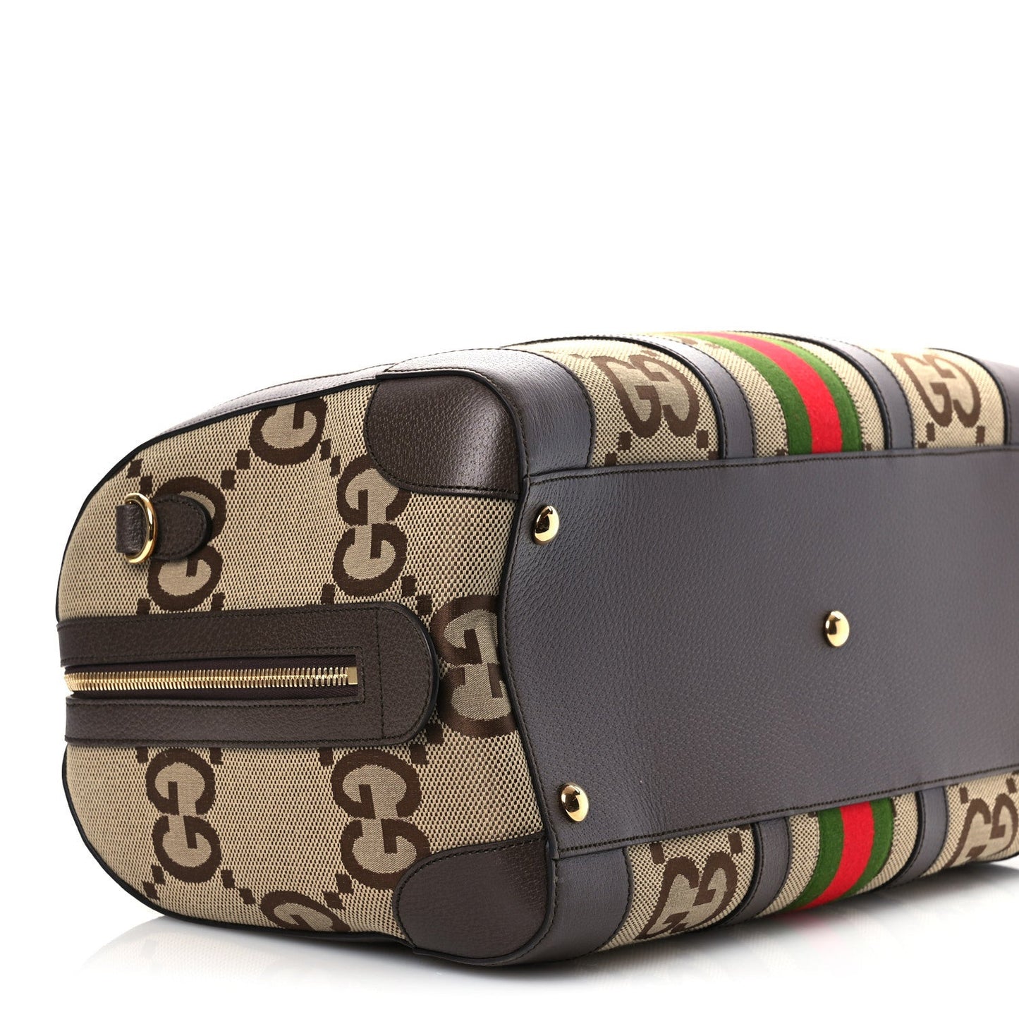 Monogram Jumbo GG Textured Dollar Calfskin Web Medium Duffle Bag Camel Ebony