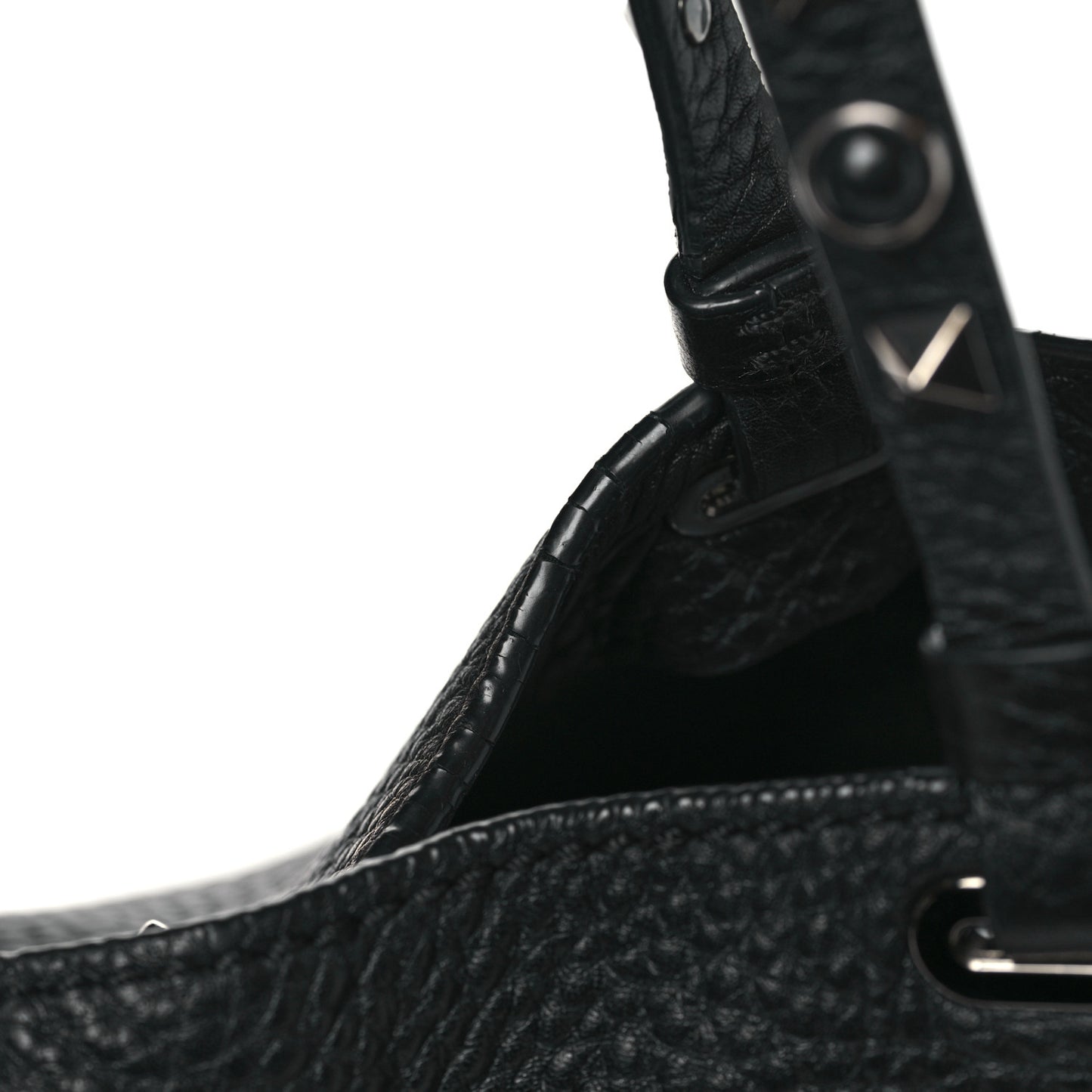 Grained Calfskin Onyx Medium Rockstud Rolling Tote Black