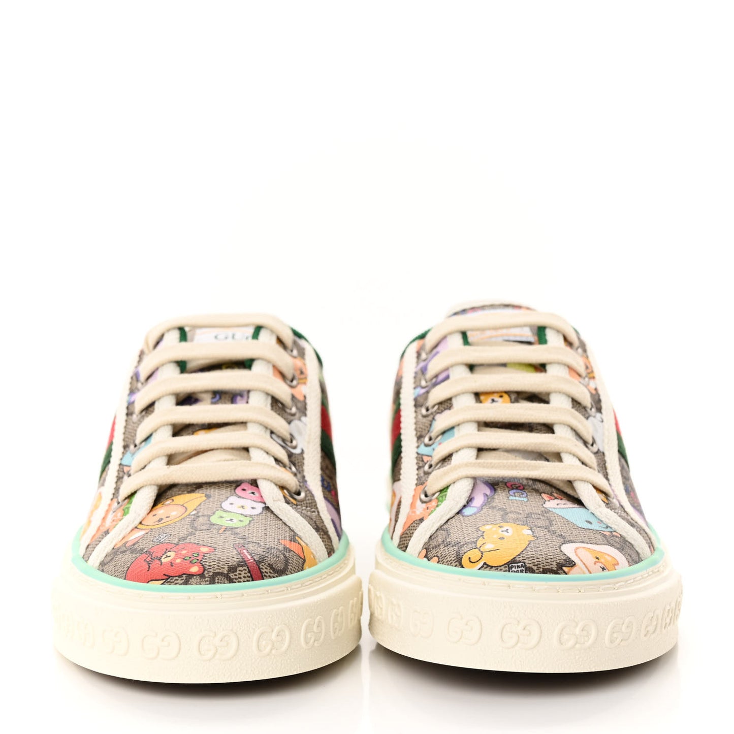 X PIKARAR GG Supreme Monogram Web Animal Print Womens 1977 Tennis Sneakers 37 Beige Ebony Multicolor Mystic White