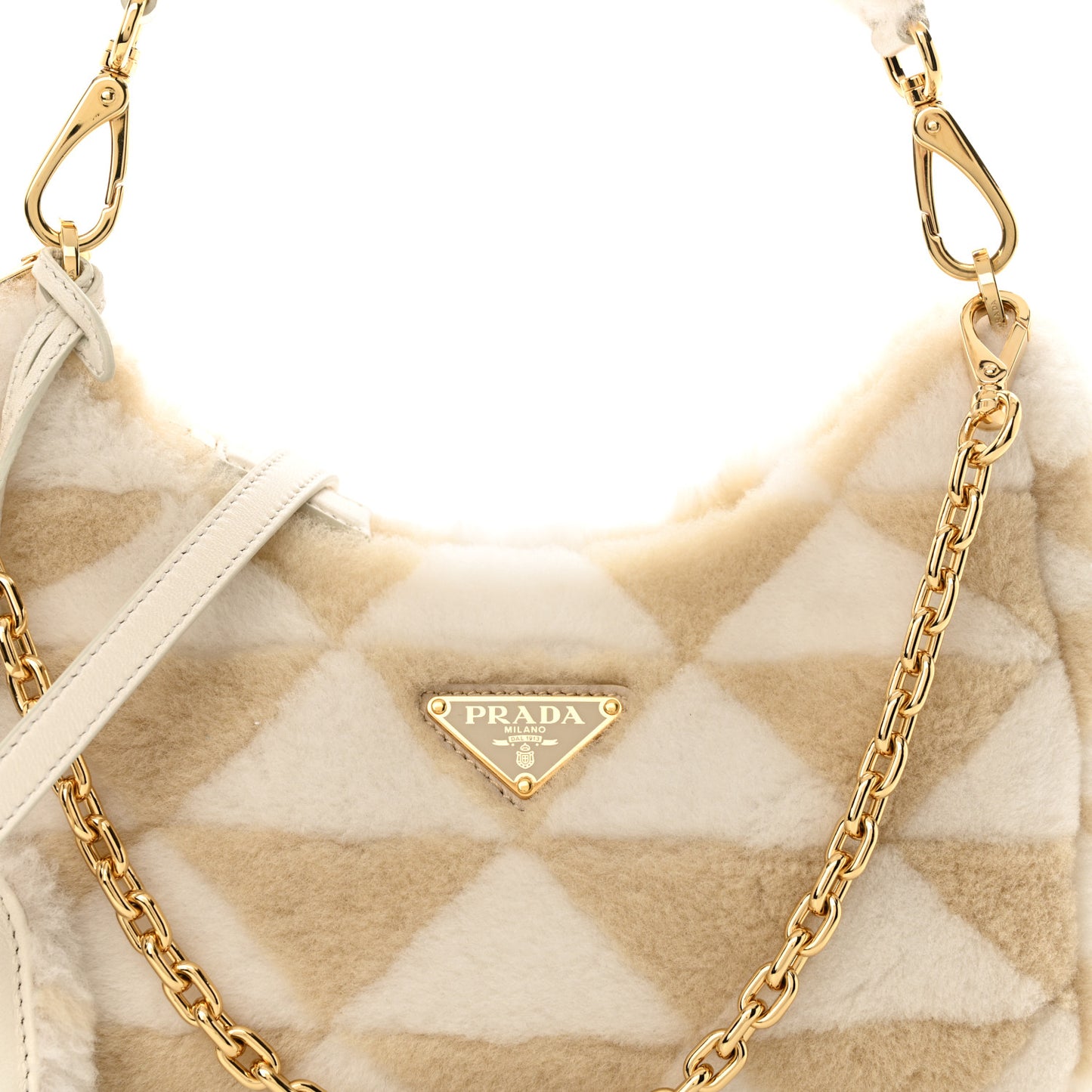 Montone Shearling Nappa Mini Re-Edition Shoulder Bag Ecru Bianco