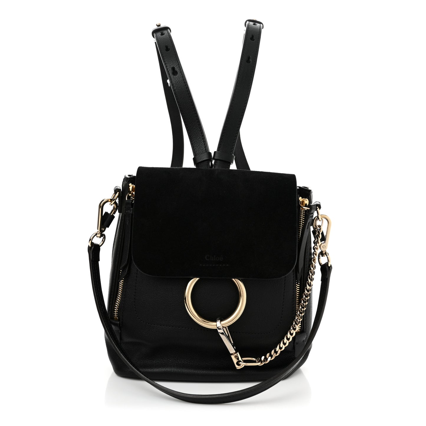 Suede Calfskin Small Faye Backpack Black
