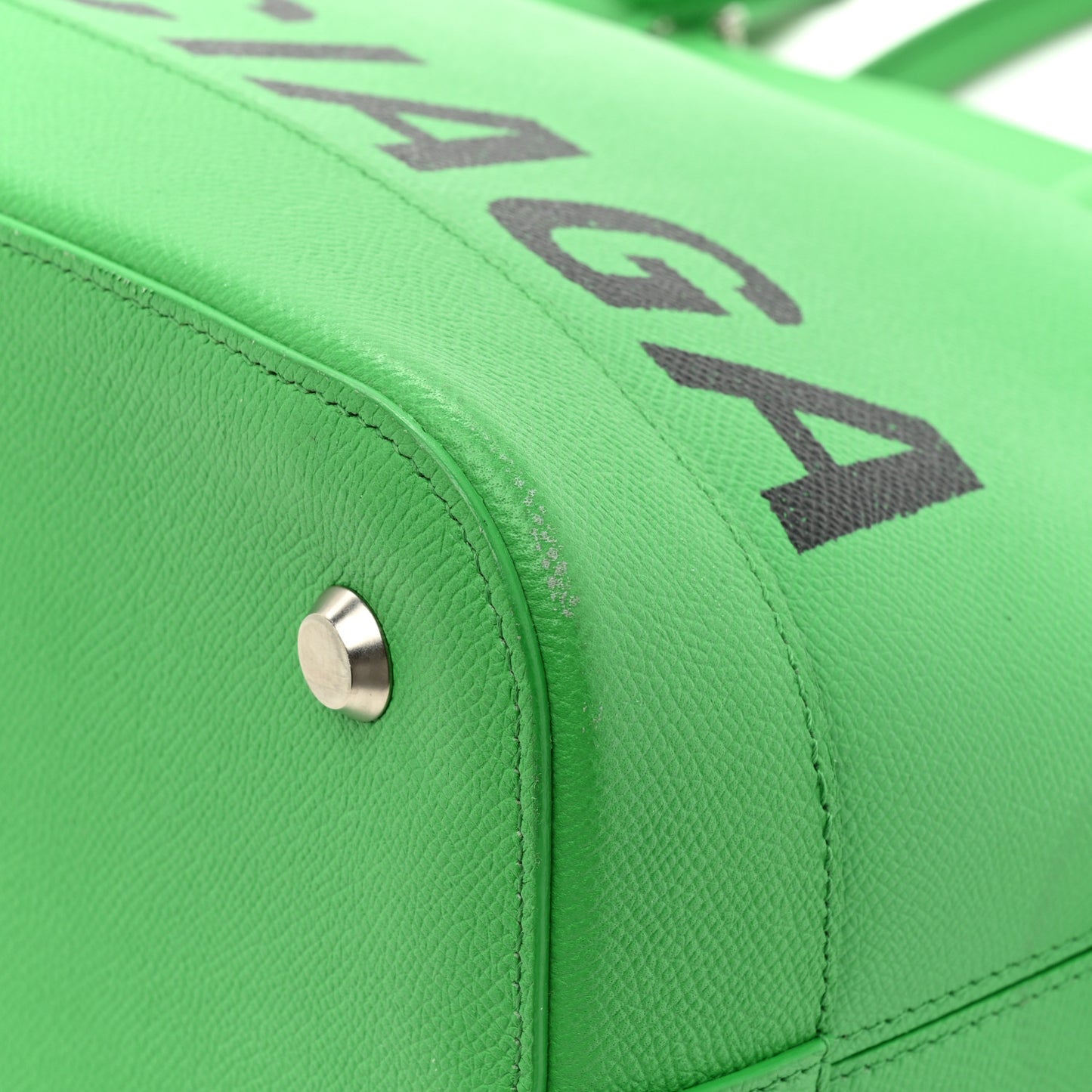 Signature Grained Calfskin Logo M Ville Top Handle Bag Green