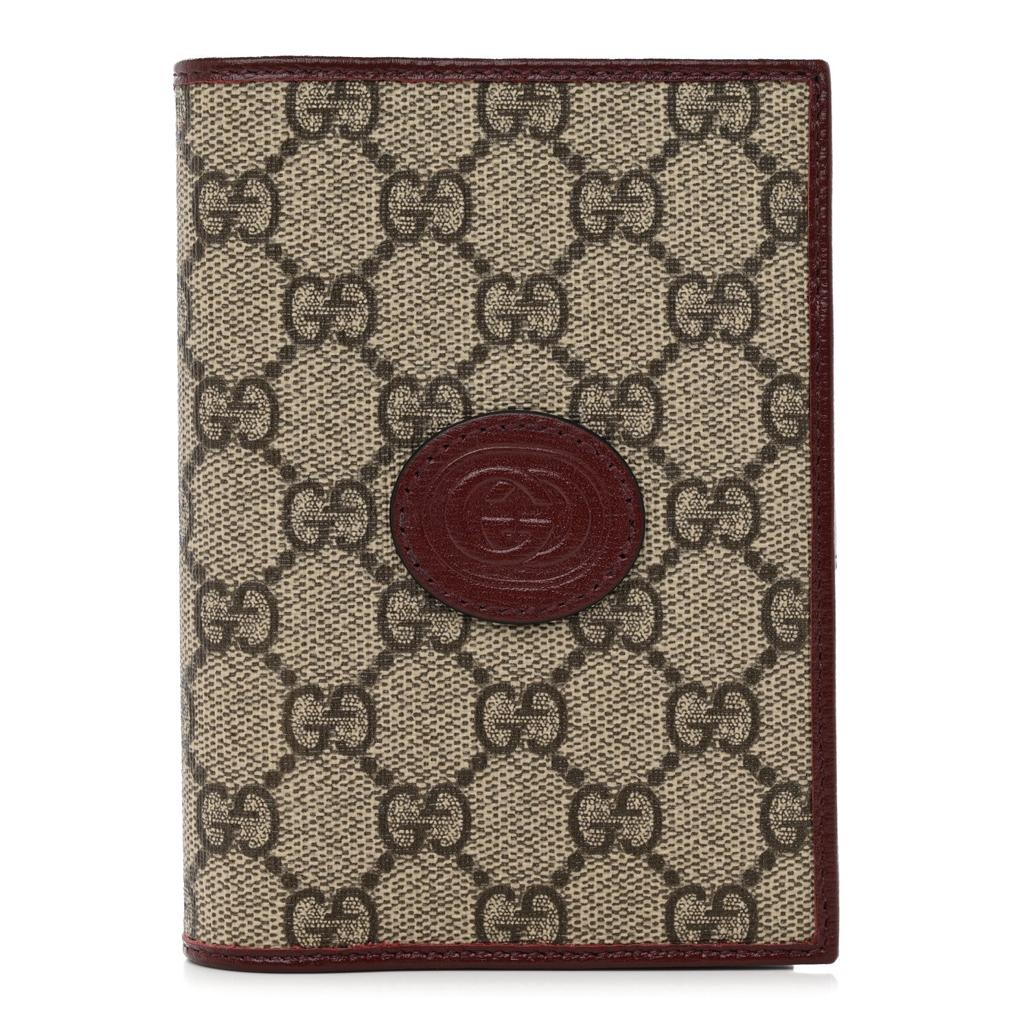 Gucci GG Supreme Monogram Azalea Calfskin Retro Interlocking G Passport Case Beige Red 1 of 8