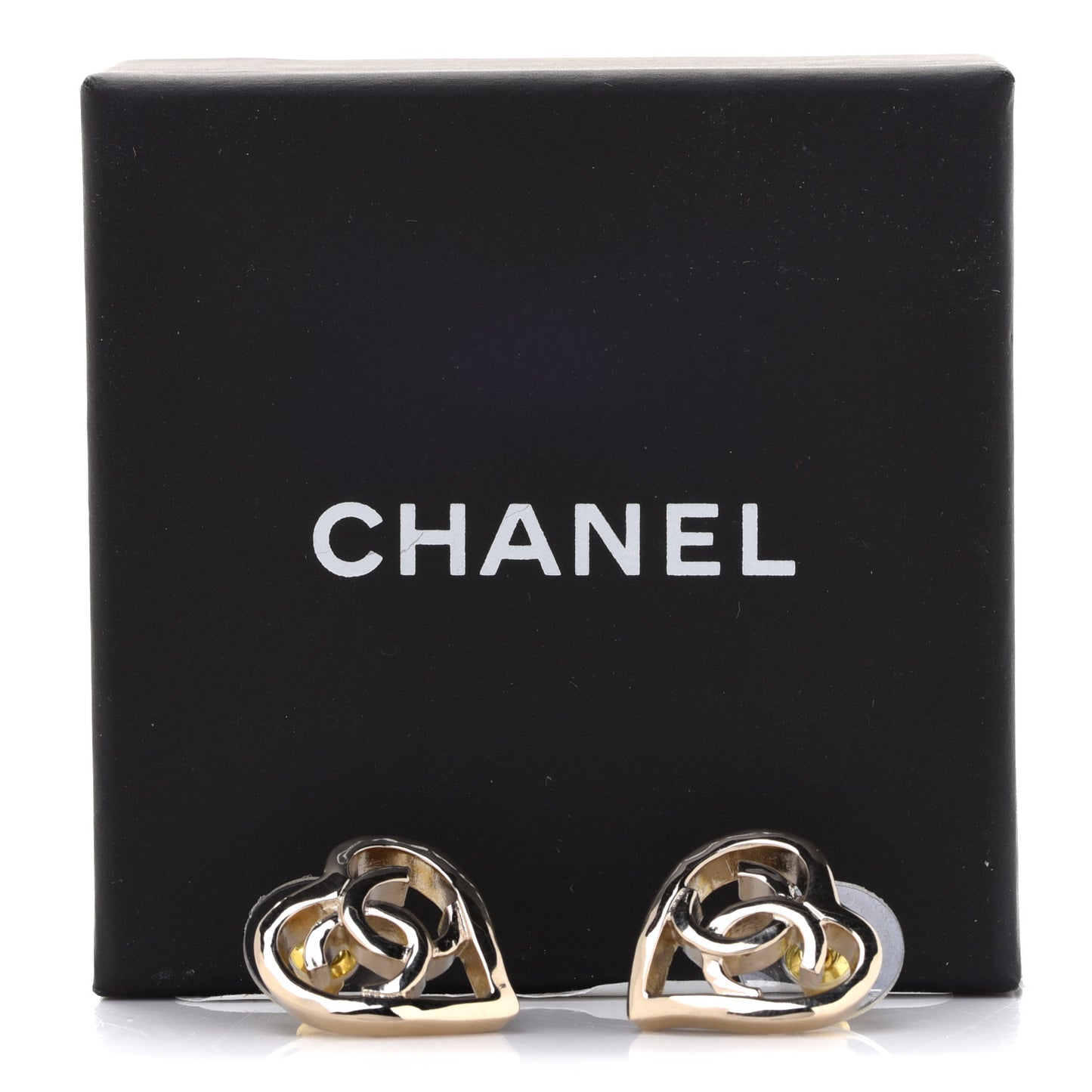 Metal CC Heart Coco In Love Earrings Gold