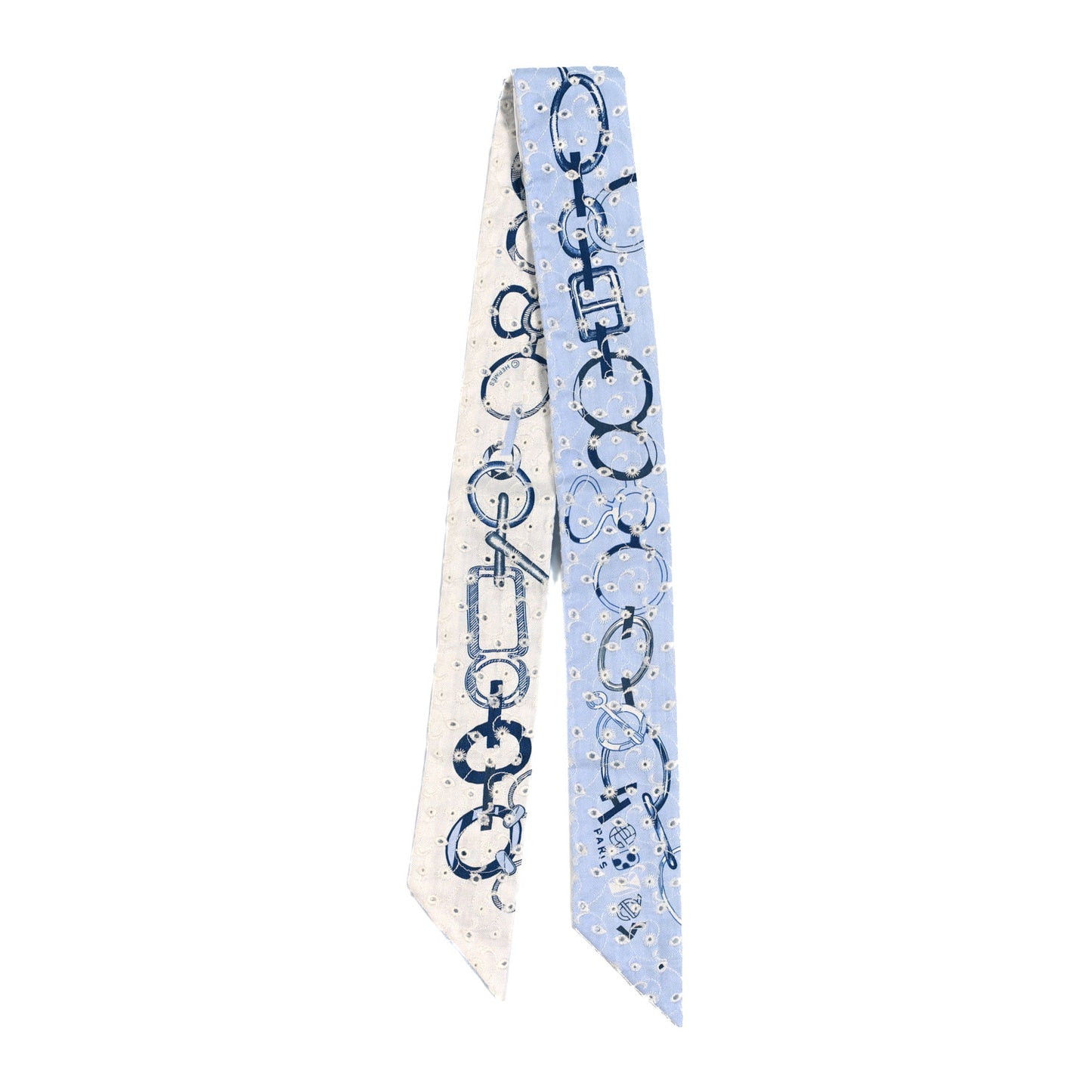 Silk Embroidered Do Re Boucles Broderie Anglaise Twilly Bleu White Marine