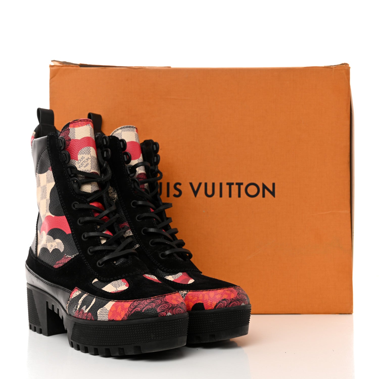 Louis Vuitton Suede Calfskin Damier Azur Overcloud Platform Desert Boots 40 Black 9 of 9