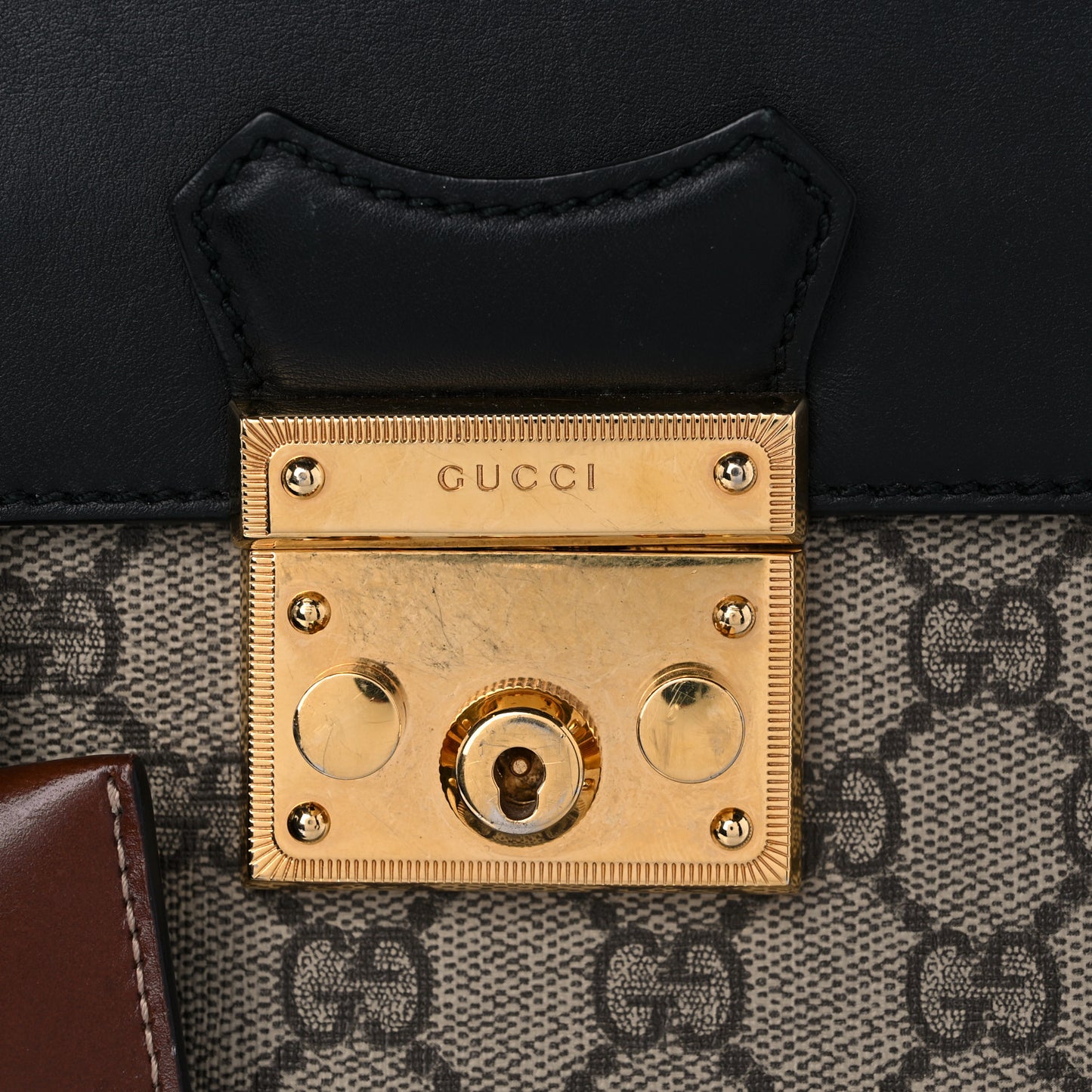 GG Supreme Monogram Calfskin Padlock Backpack Beige Cuir Black