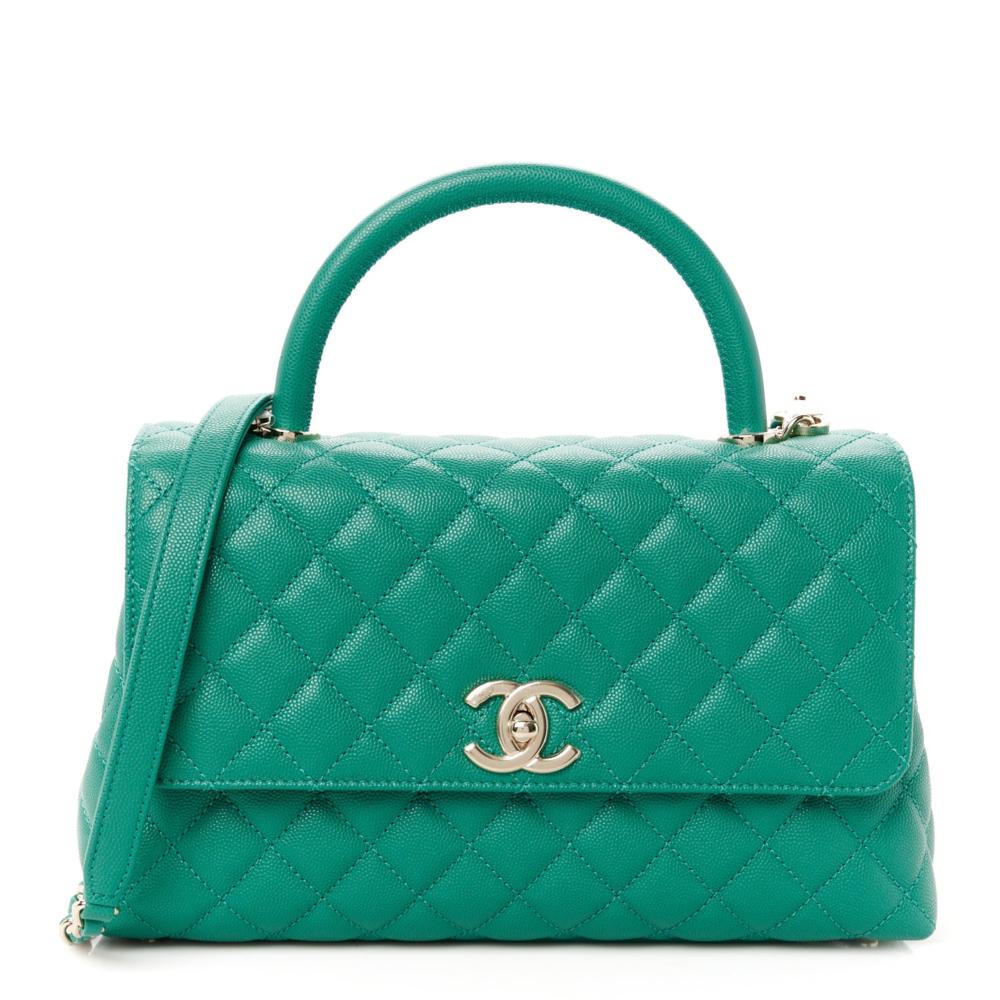 Caviar Quilted Small Coco Handle Flap Green
