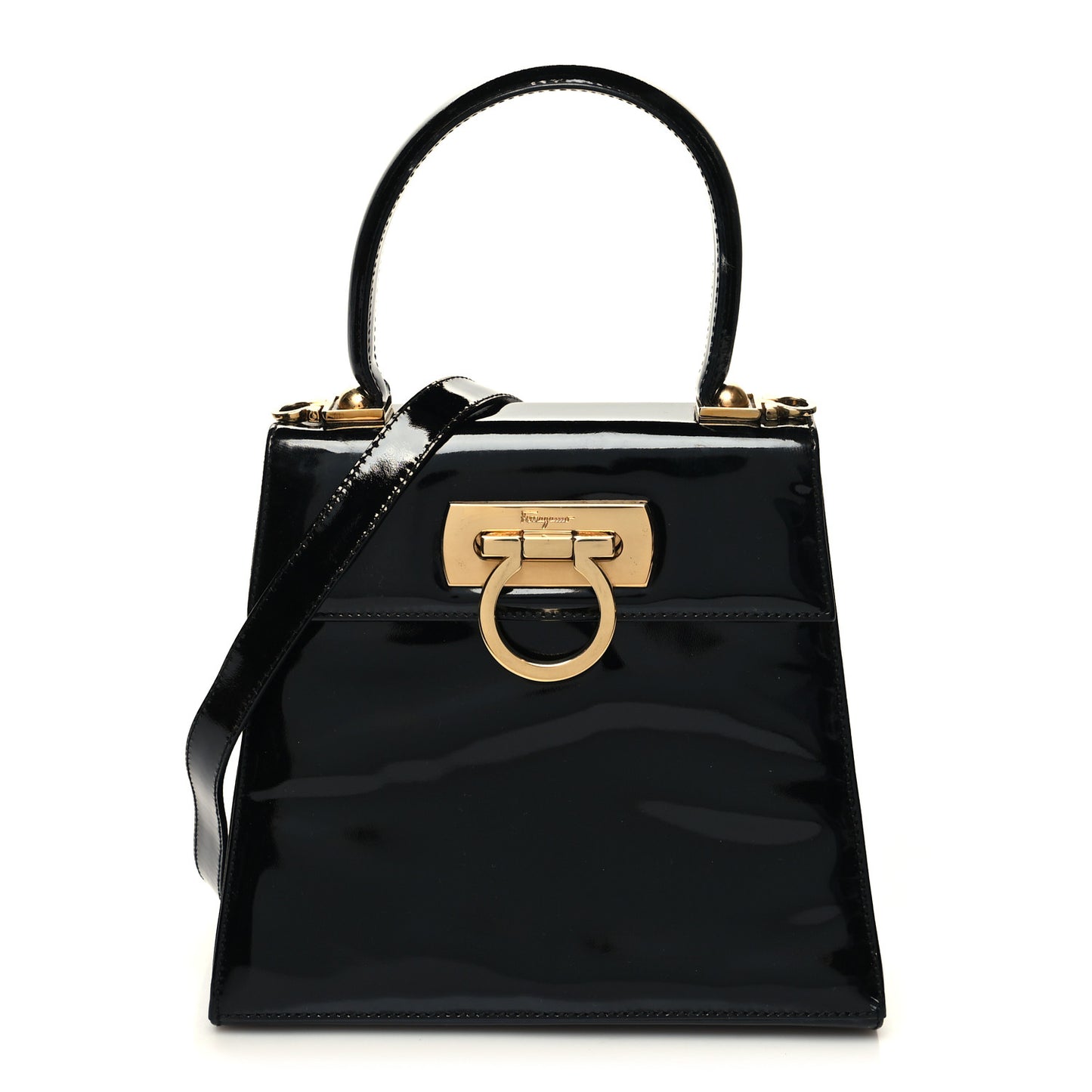 Patent Small Iconic Top Handle Bag Black