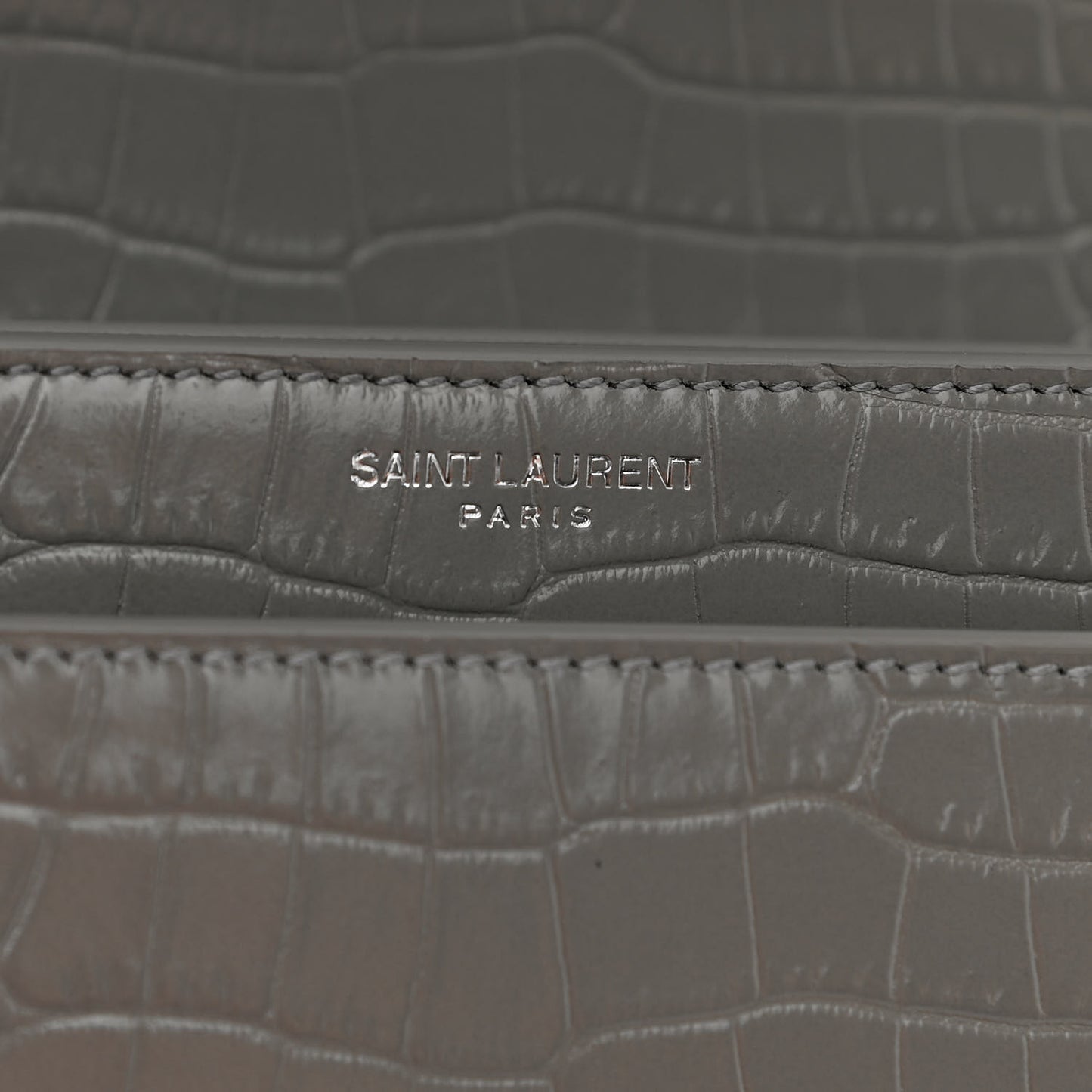 Calfskin Crocodile Embossed Medium Monogram Sunset Gris Perle