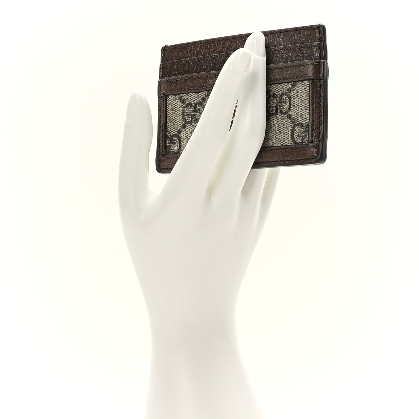 GG Supreme Monogram Textured Dollar Calfskin Ophidia Card Holder Beige Ebony New Acero