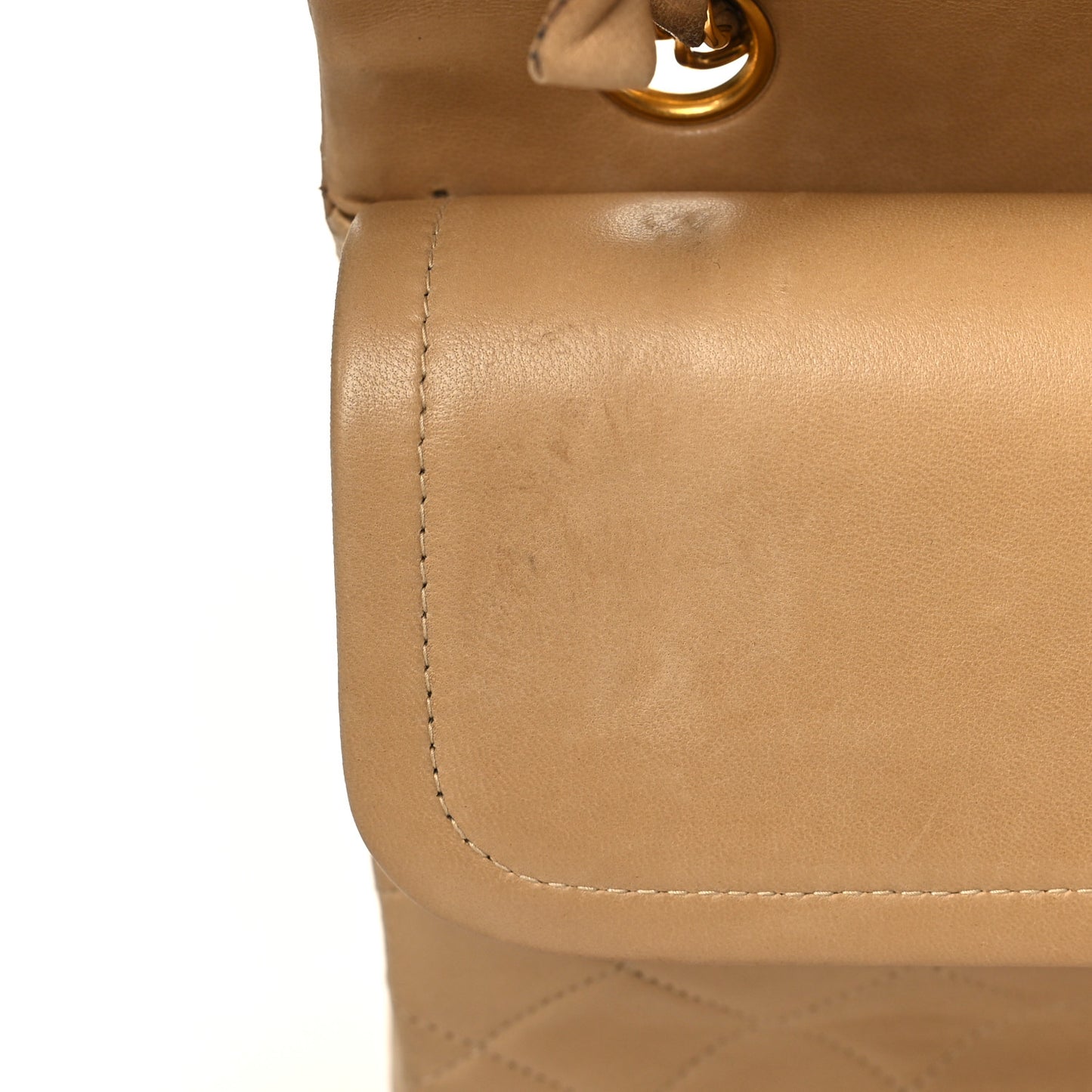 Lambskin Quilted Medium Double Flap Beige