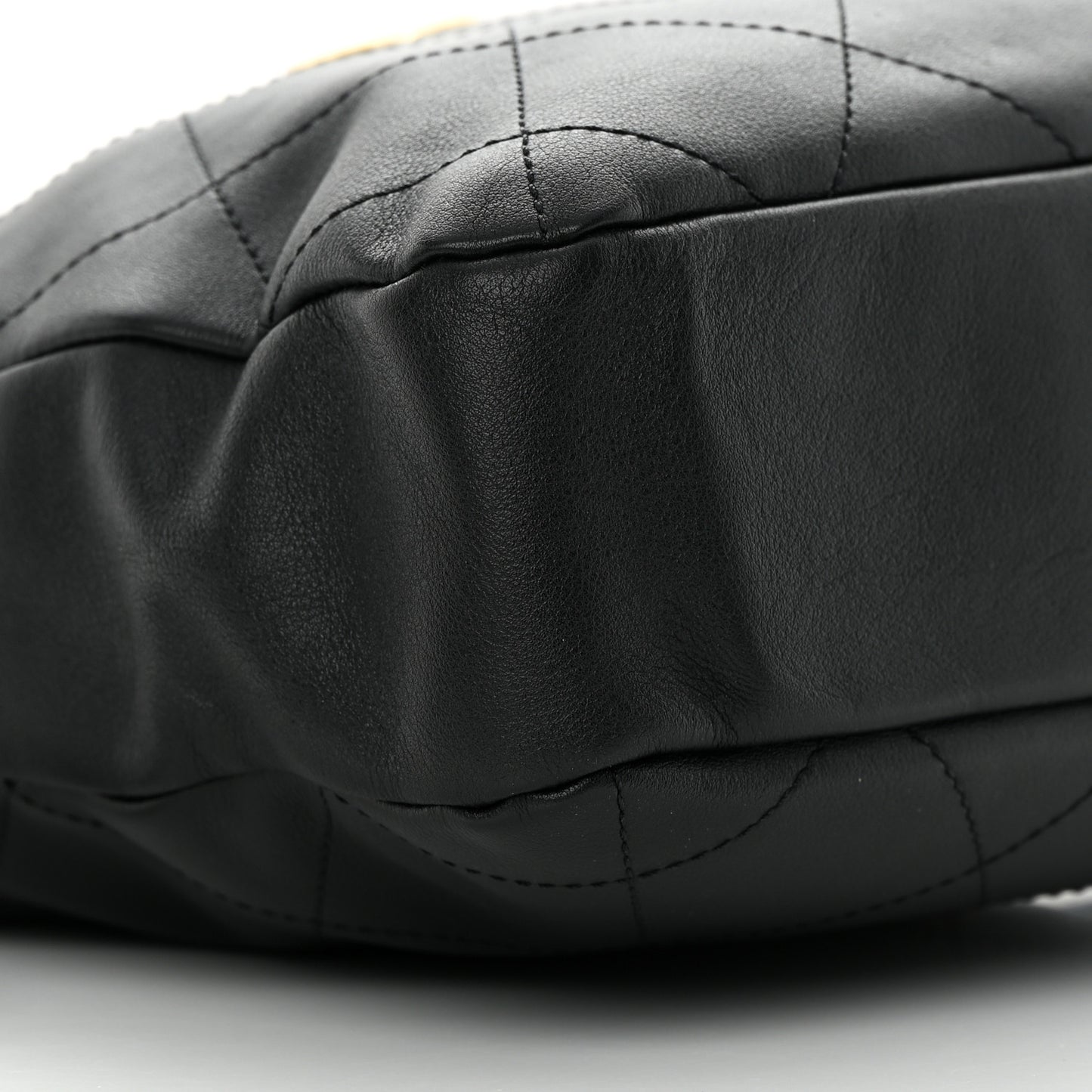 Calfskin Quilted Drawstring Bucket Bag Black