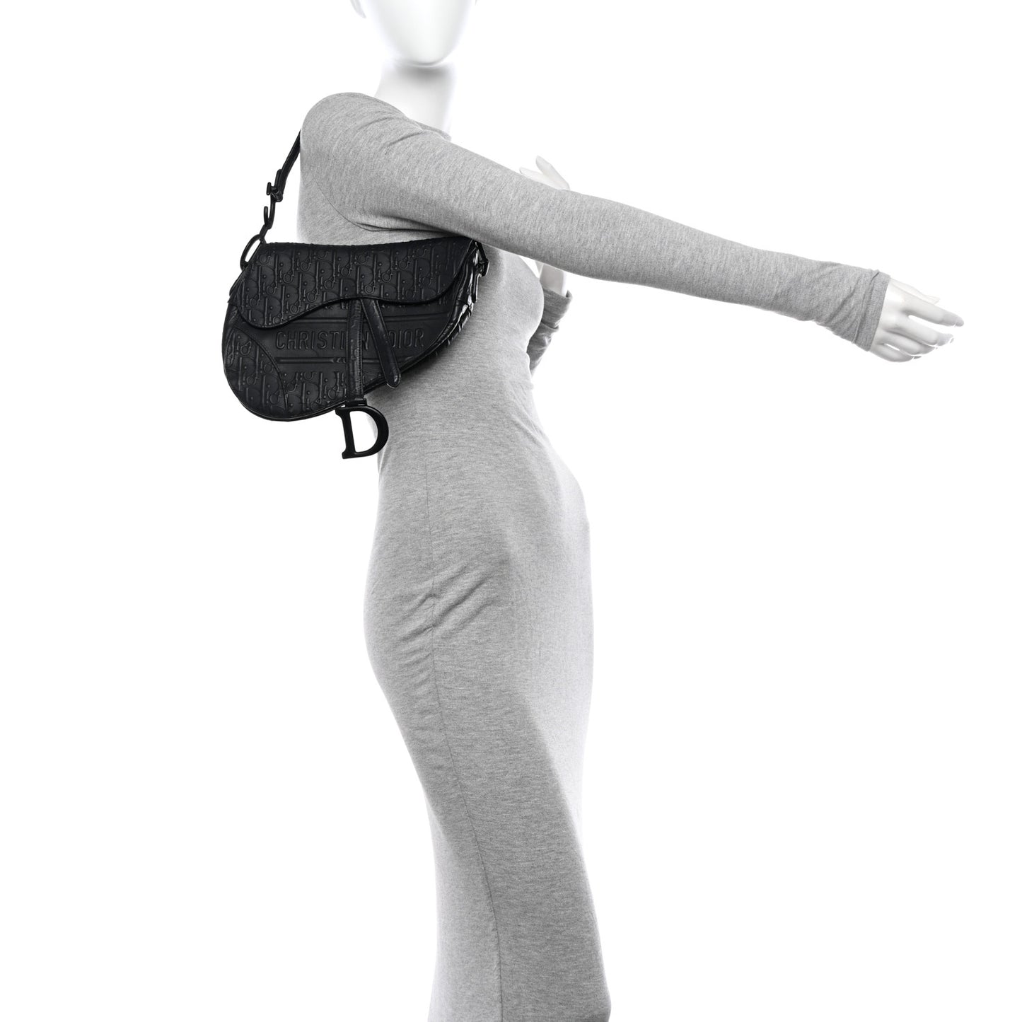 Calfskin Embossed Oblique Saddle Bag Black