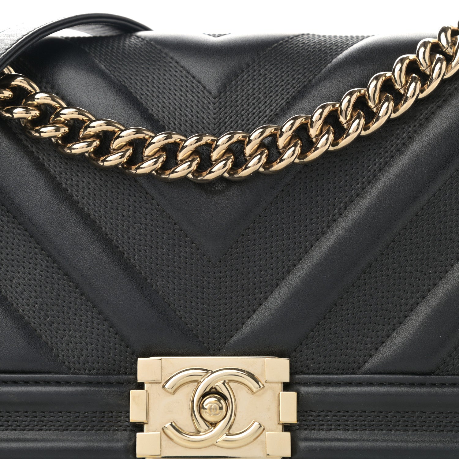 Chanel Calfskin Perforated Chevron Quilted Medium Boy Flap Black 7 of 10