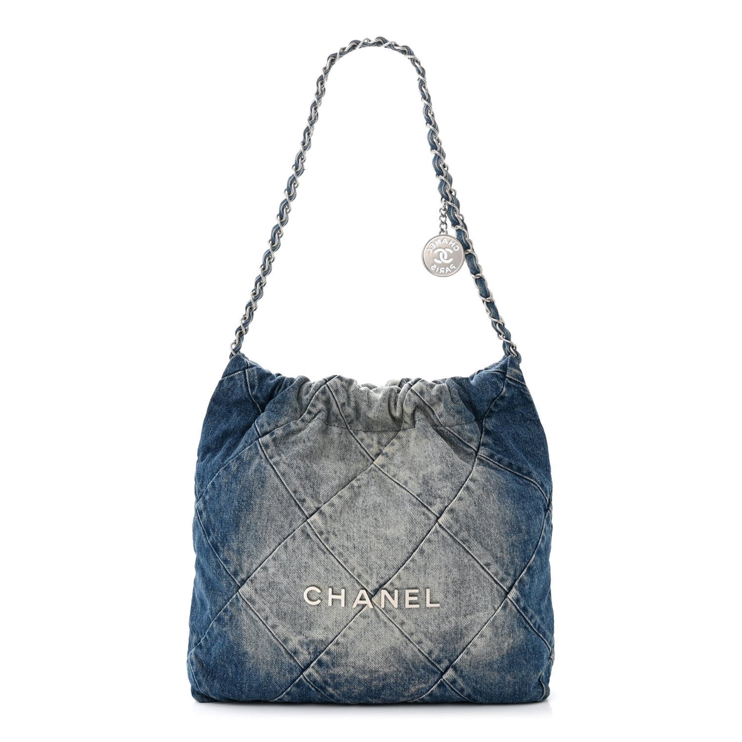 Denim Quilted Small Chanel 22 Blue