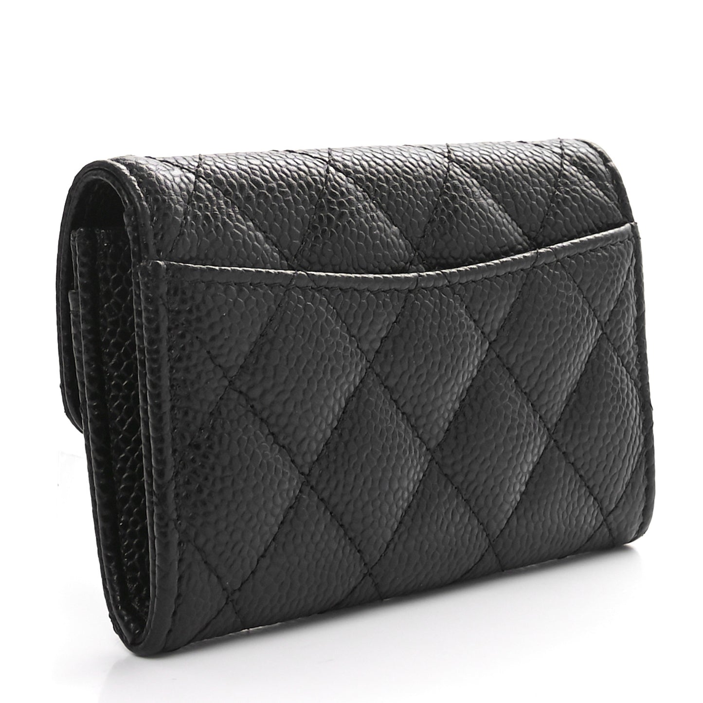 Caviar Quilted Flap Card Holder Wallet Black