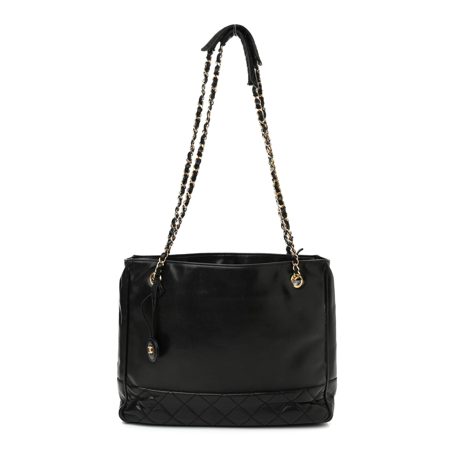 Lambskin Quilted Shopping Tote Black
