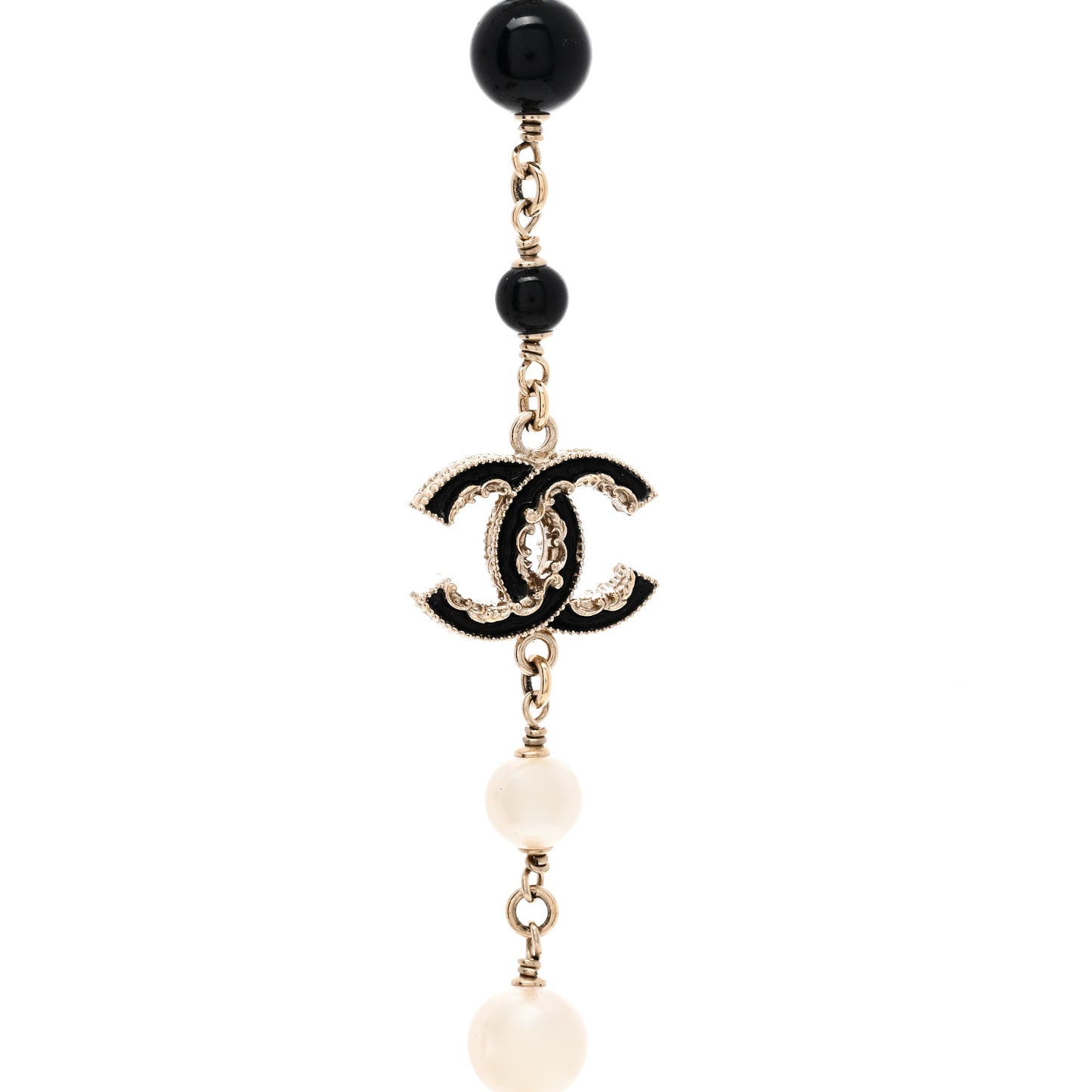 Pearl Beaded Crystal CC Long Necklace Gold Black White