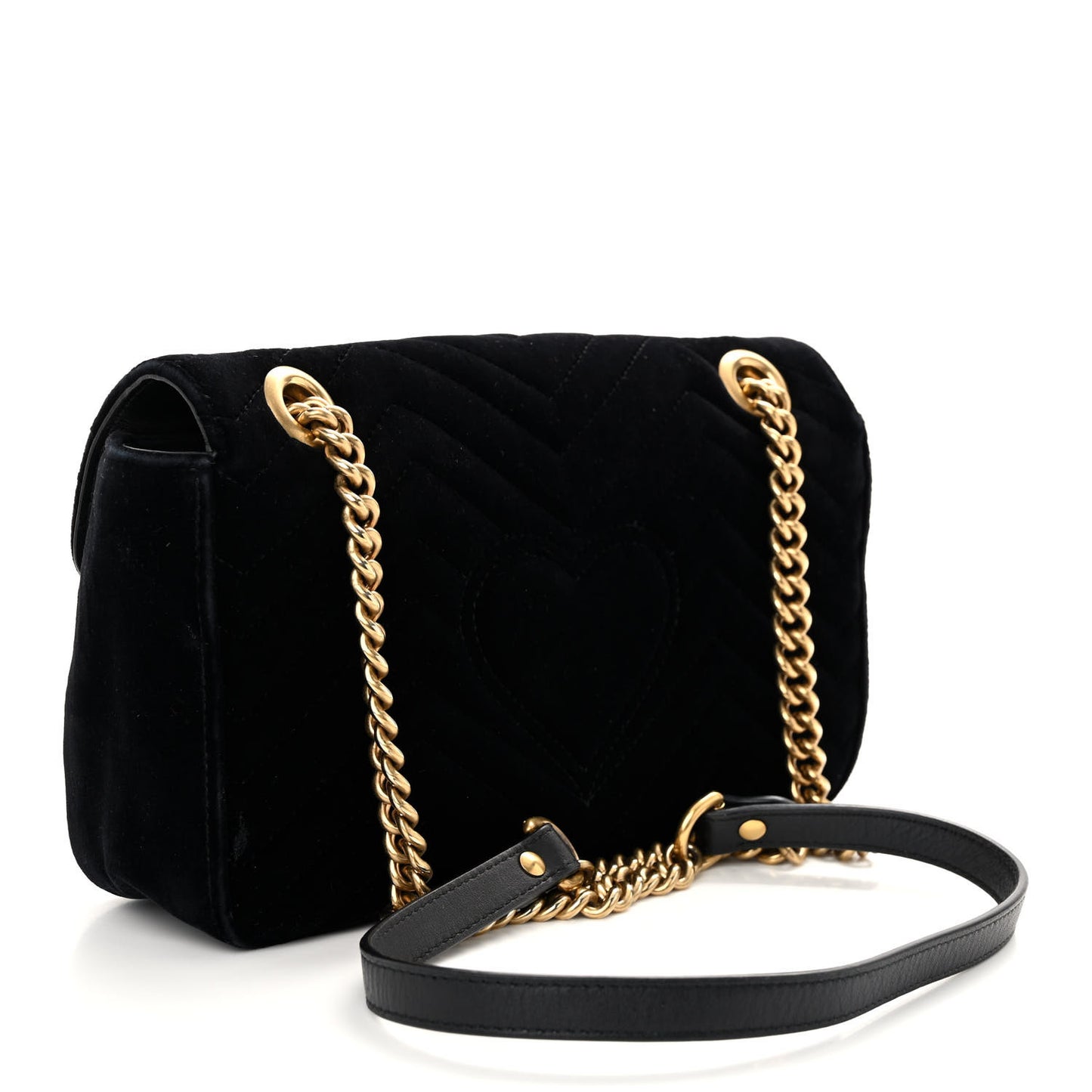 Velvet Matelasse Crystal Sequin Heart Embroidered GG Marmont Small Bag Black
