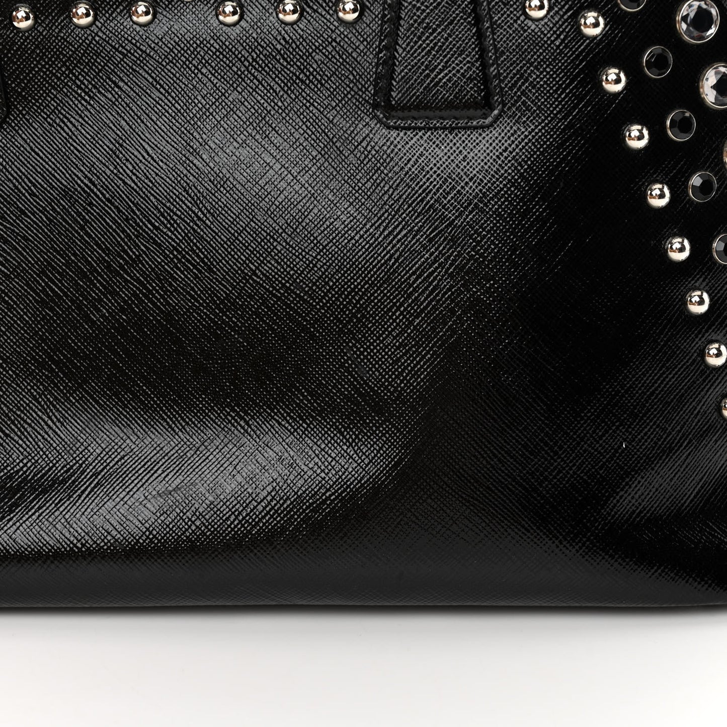 Saffiano Vernice Small Crystal Pyramid Bag Black
