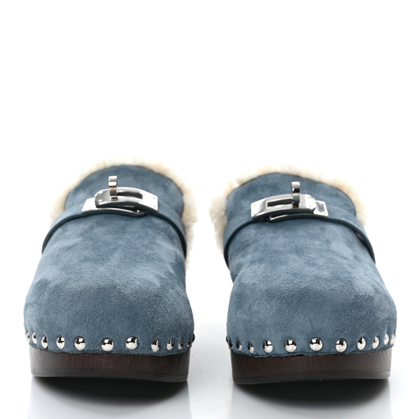 Suede Goatskin Woolskin Carlotta Mules 37 Bleu Pinede