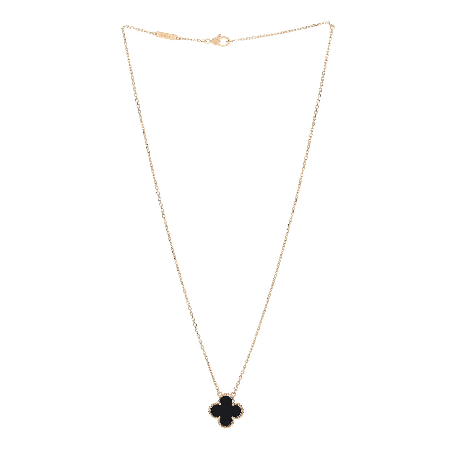 18K Yellow Gold Black Onyx Vintage Alhambra Pendant Necklace