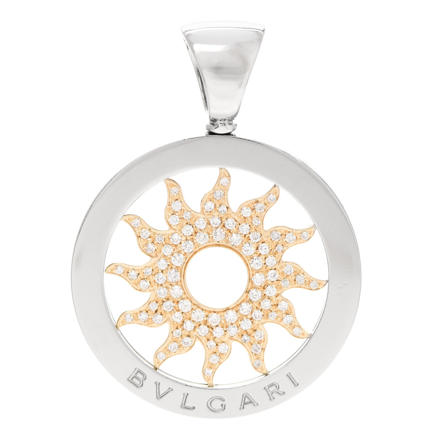 Stainless Steel 18K Yellow Gold Diamond Tondo Sun Pendant