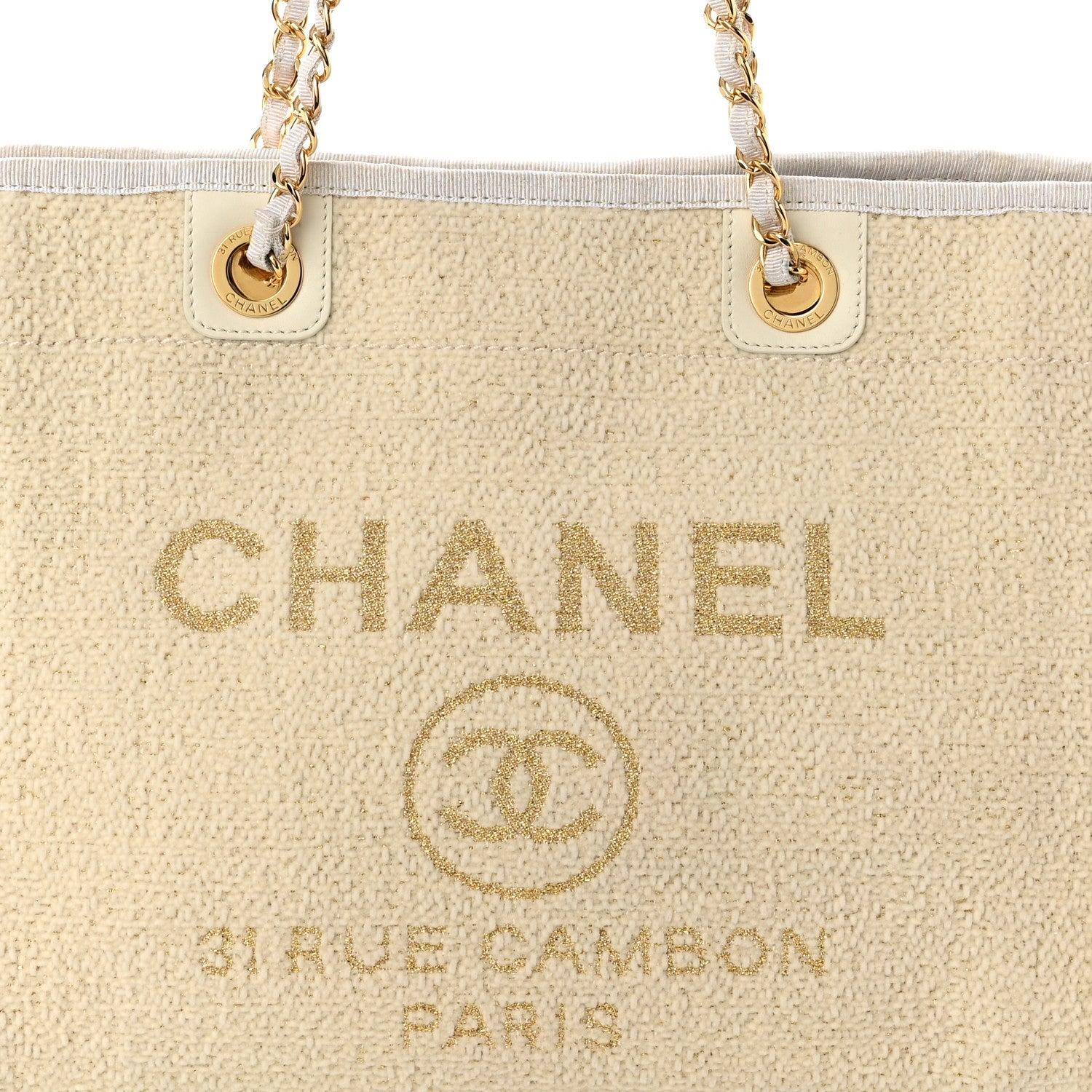 Chanel Lurex Boucle Small Deauville Tote White 8 of 15