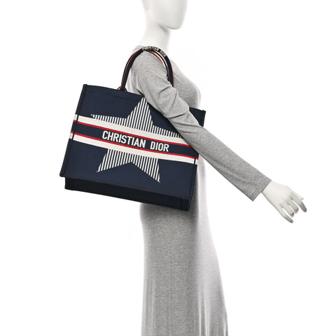 Canvas Embroidered Large Dioralps Book Tote Blue