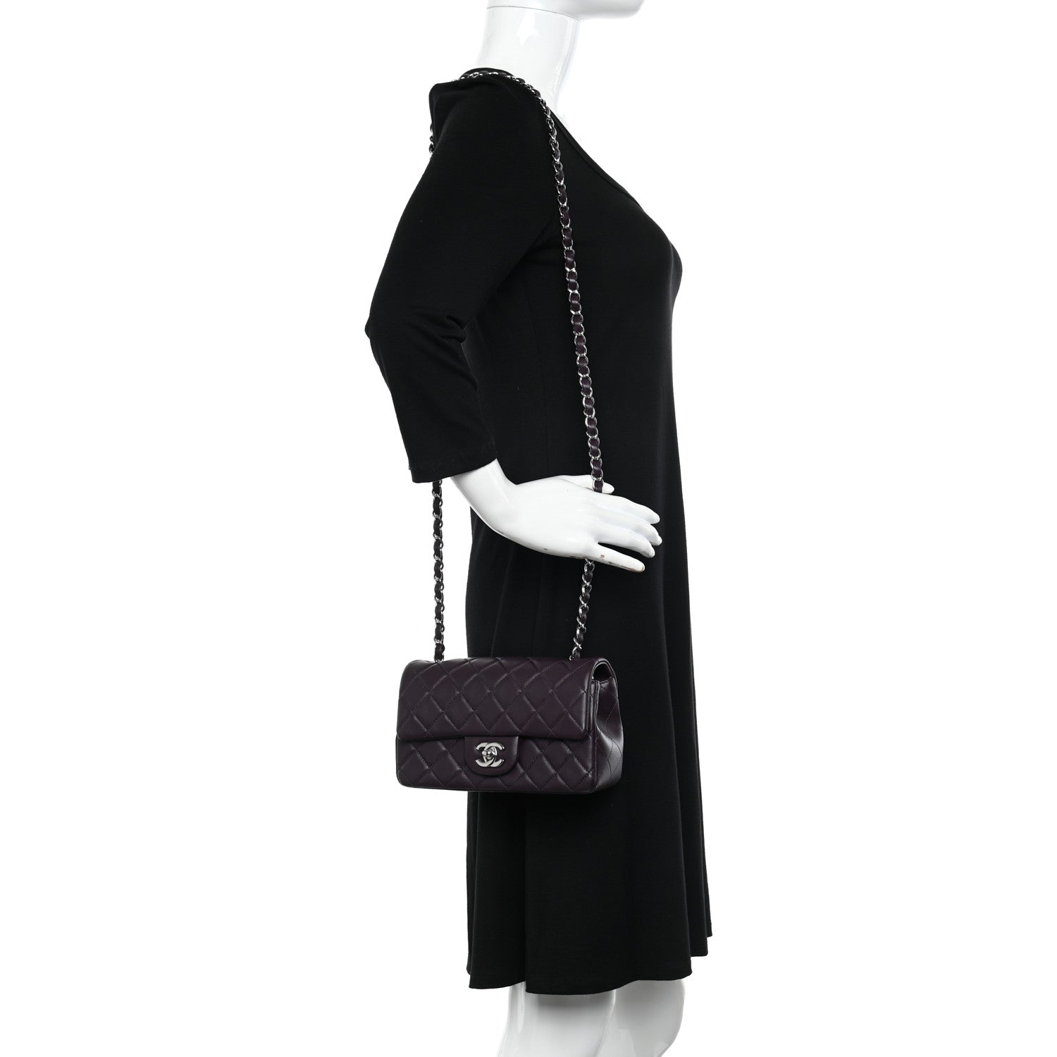 Chanel Lambskin Quilted Mini Rectangular Flap Dark Purple 2 of 12
