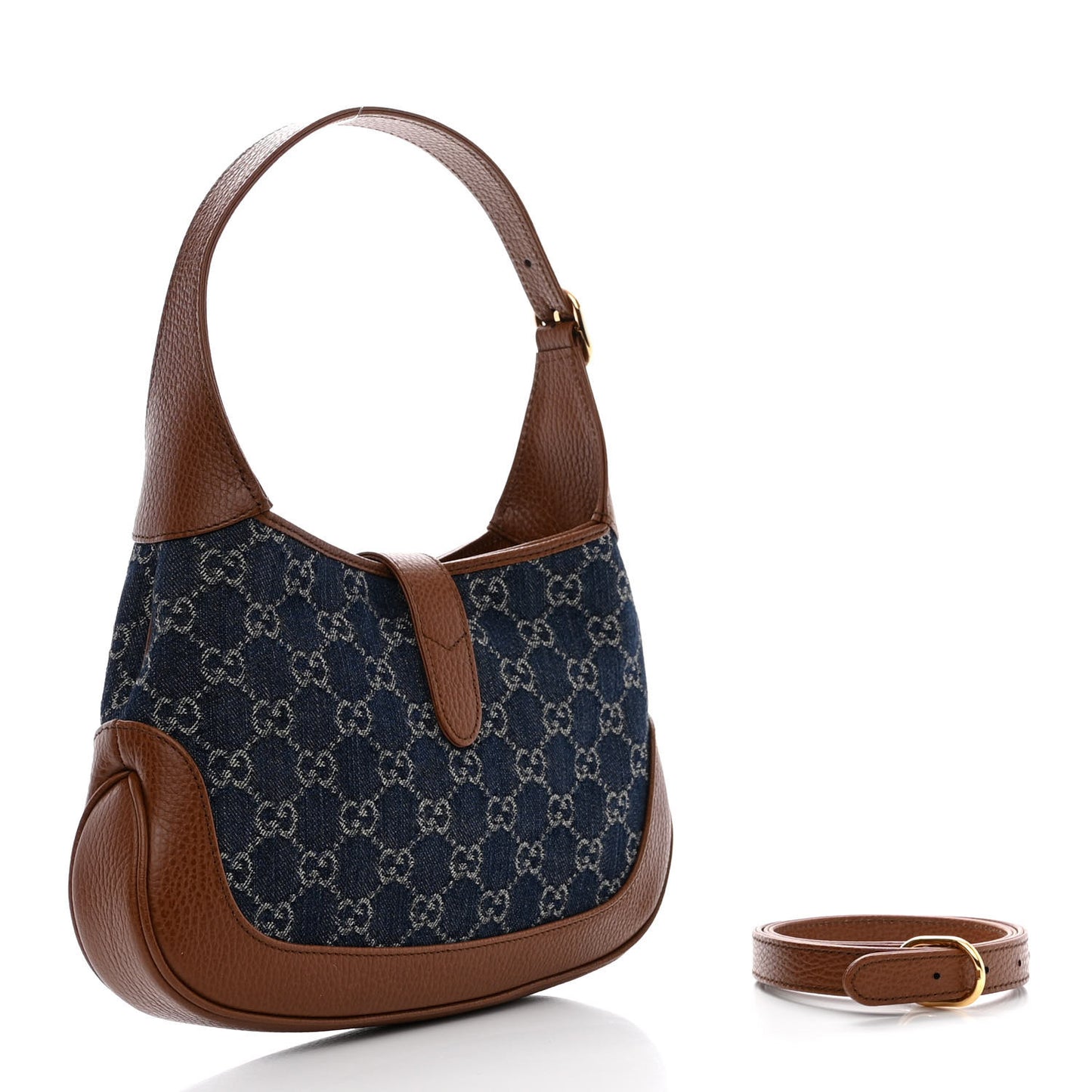 New Denim GG Monogram Calfskin Small Jackie 1961 Hobo Blue Tea Cuir