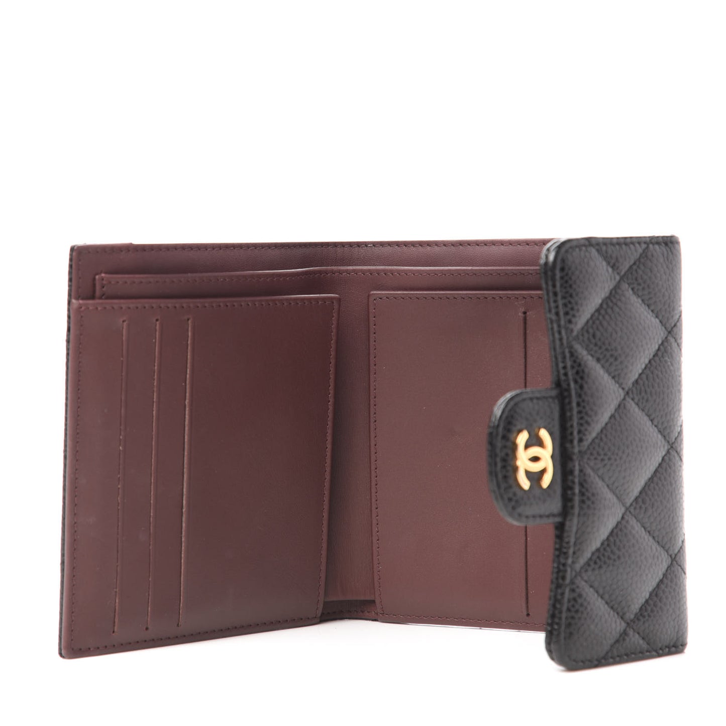 Caviar Quilted Compact Flap Wallet Black