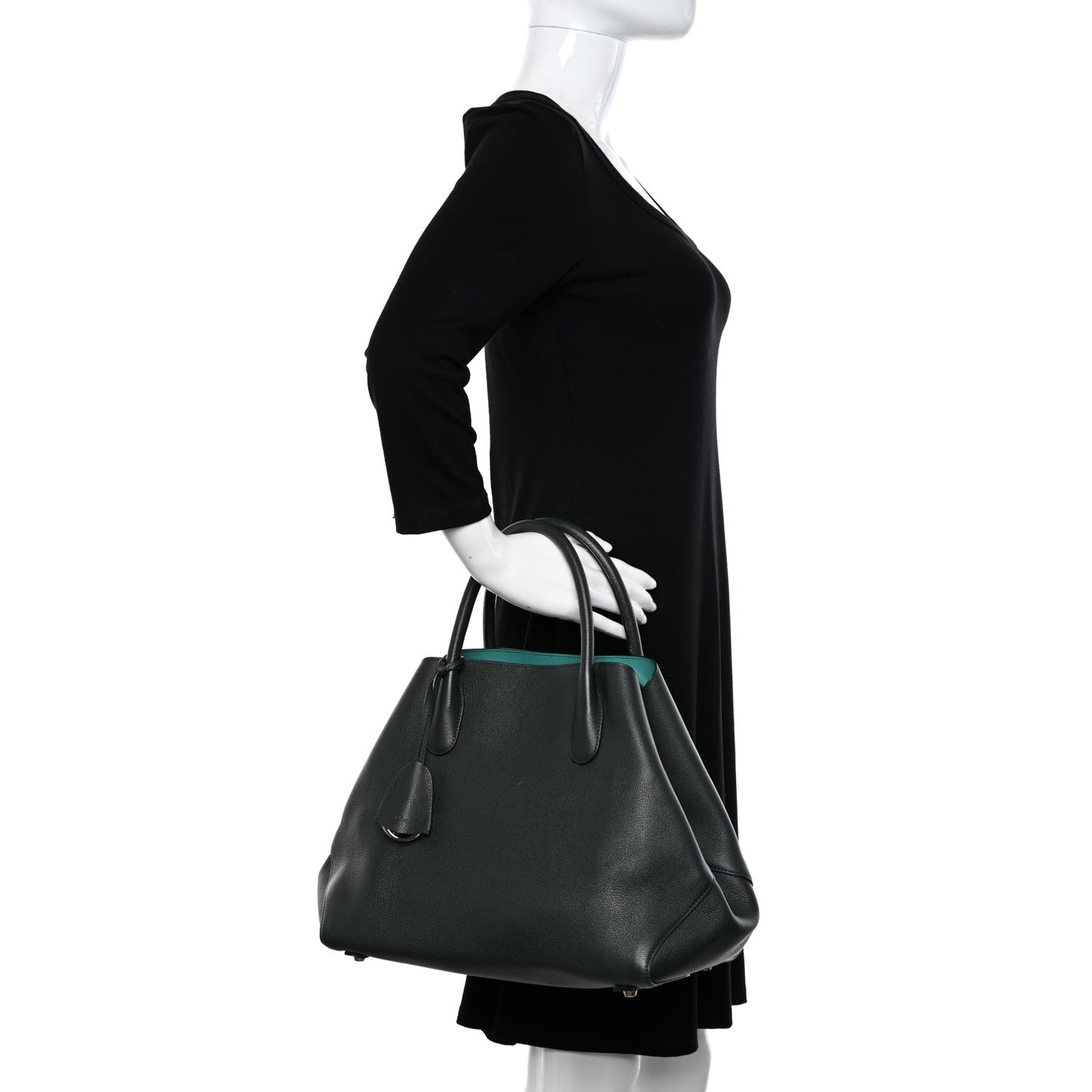 Supple Grained Calfskin Large Open Bar Tote Green
