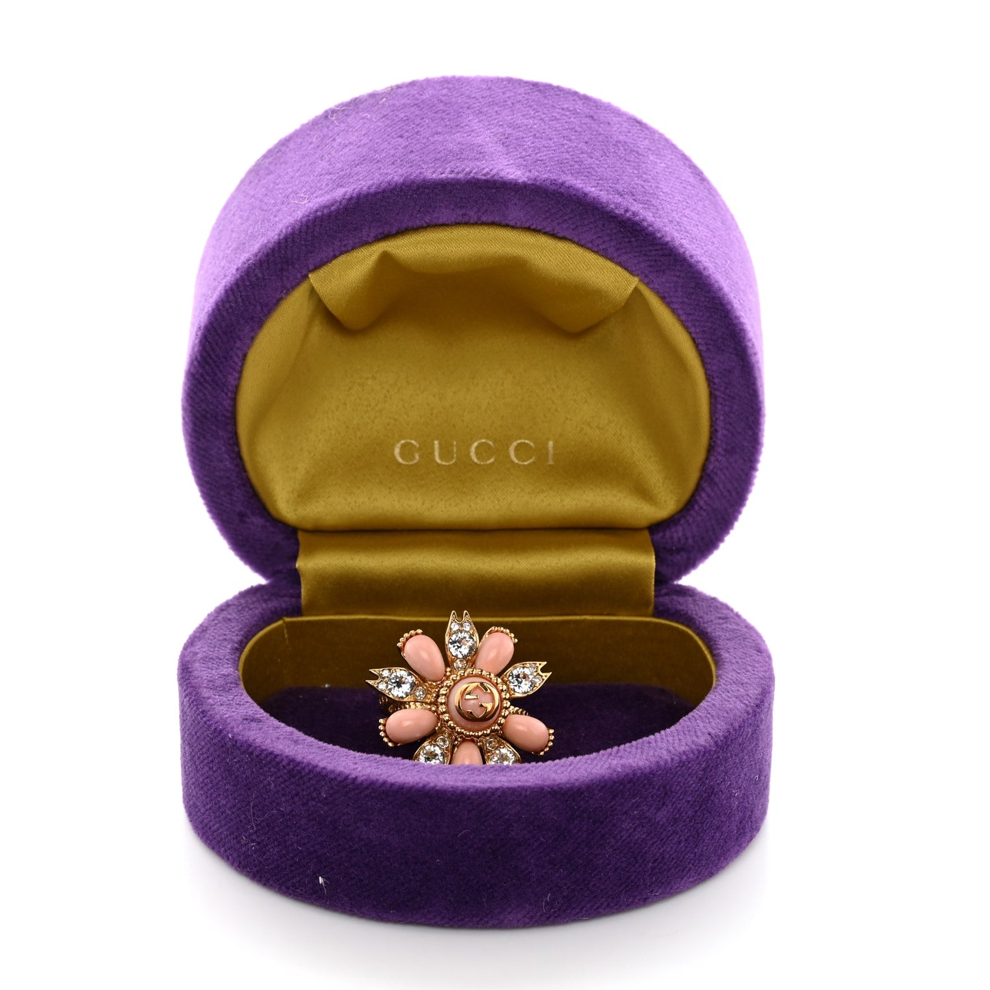 Metal Crystal Resin Interlocking G Flower Ring M Gold Pink