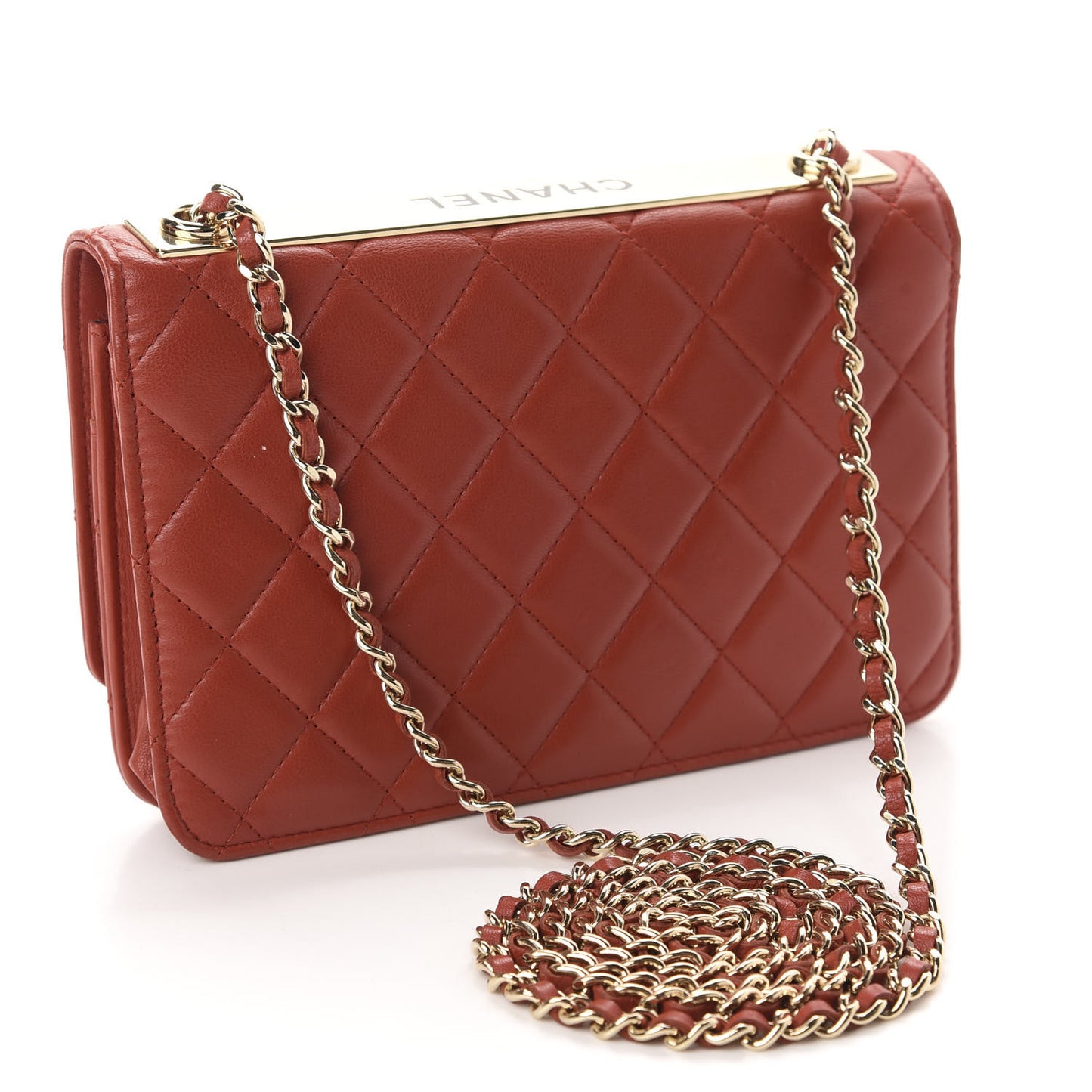 Lambskin Quilted Trendy CC Wallet On Chain WOC Red