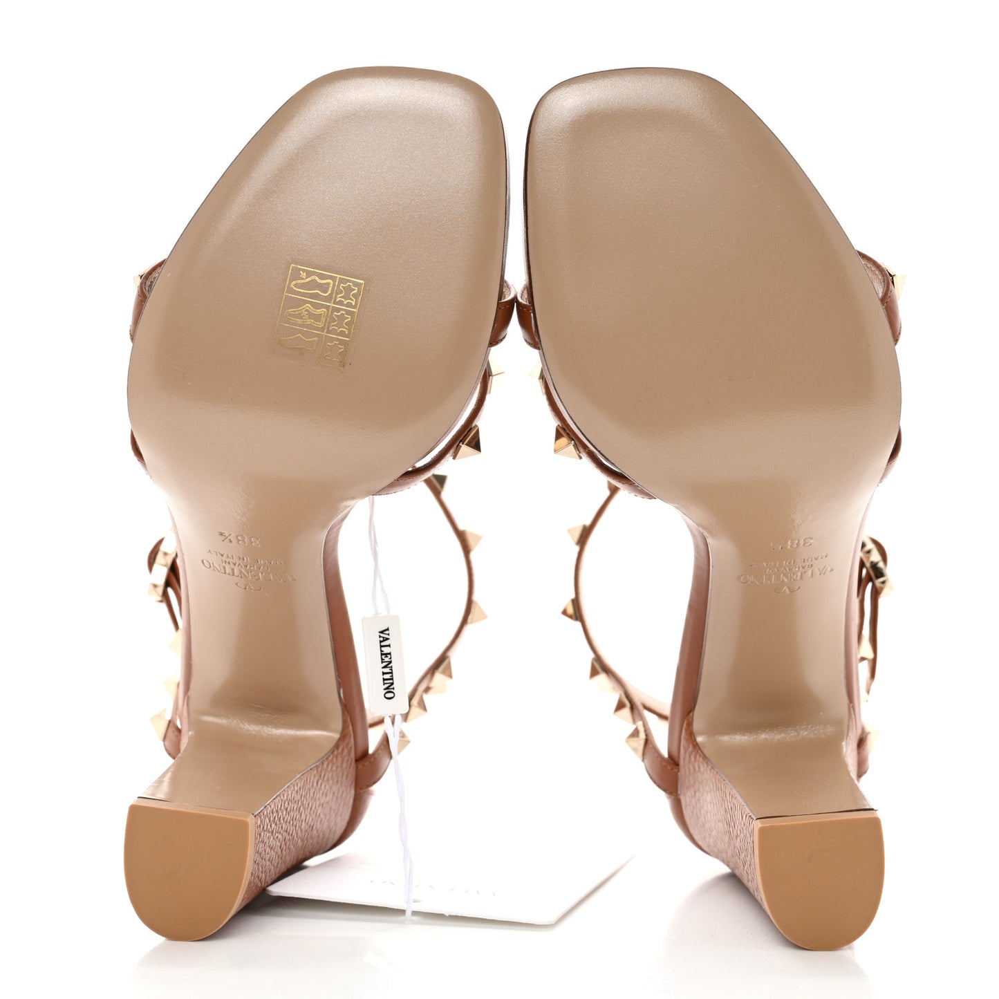 Pebbled Calfskin Rockstud Cross Strap 05/105mm Sandals 38.5 Selleria