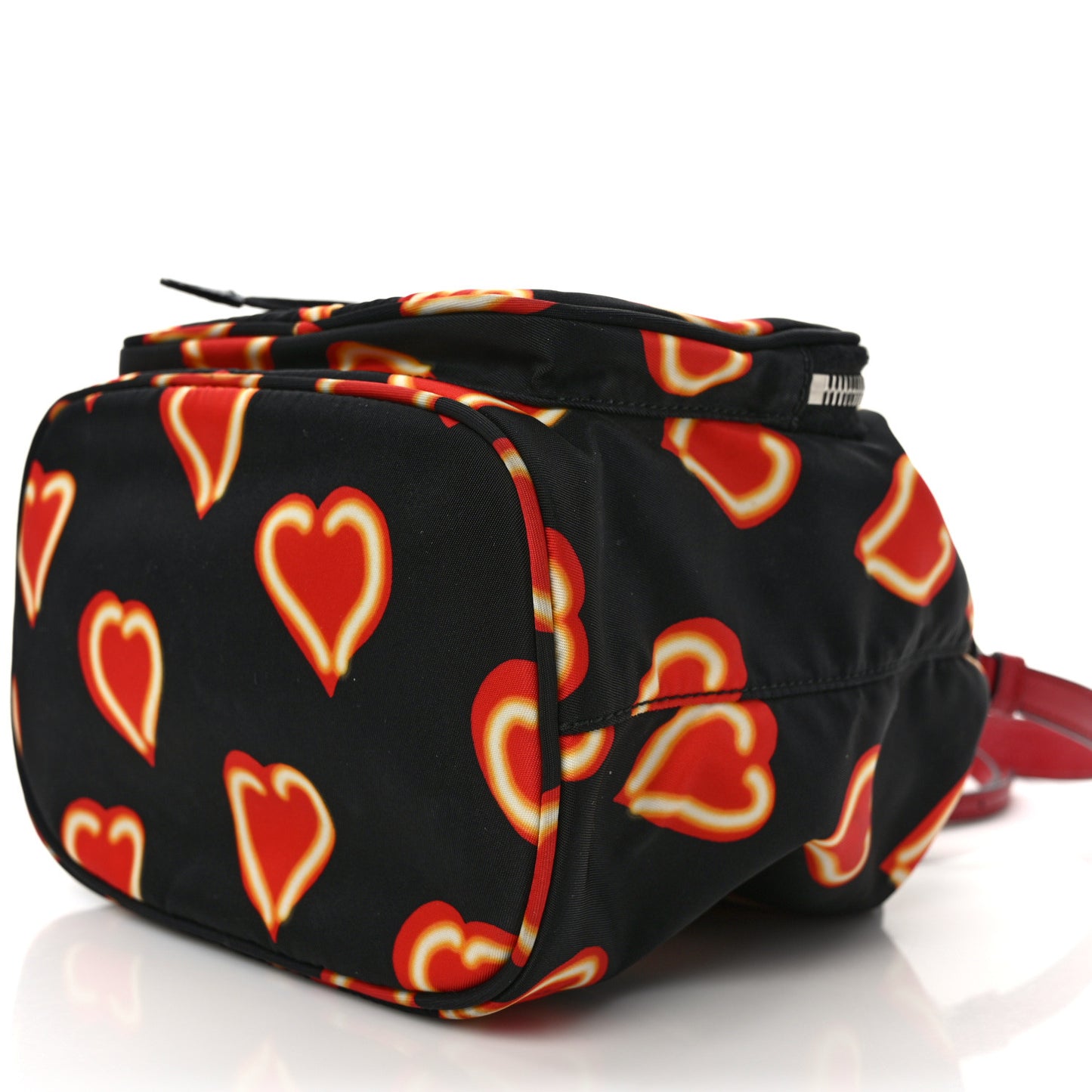Nylon Saffiano Heart Print Bucket Crossbody Bag Black Fuoco
