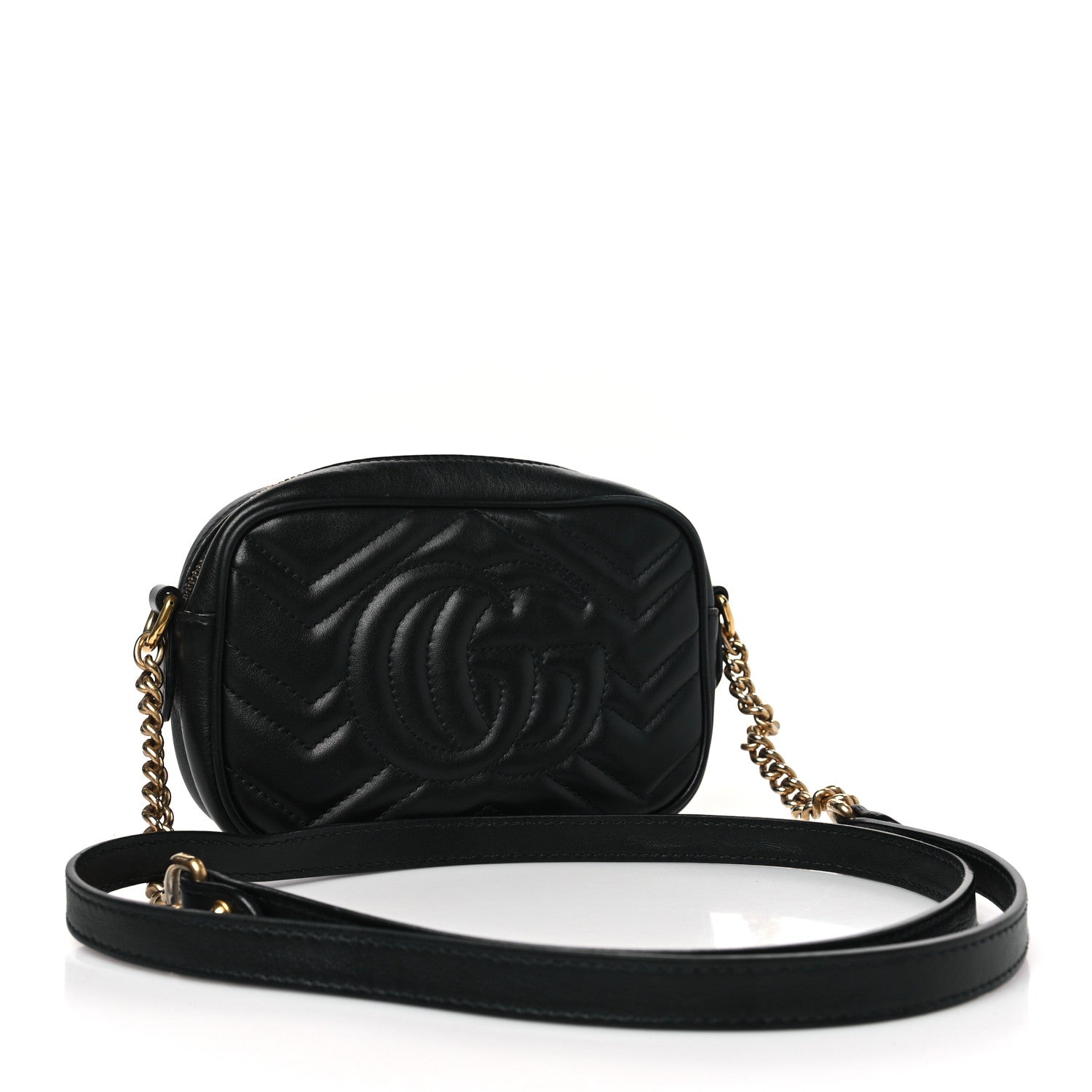 Gucci Calfskin Matelasse Mini GG Marmont Chain Shoulder Bag Black 4 of 10