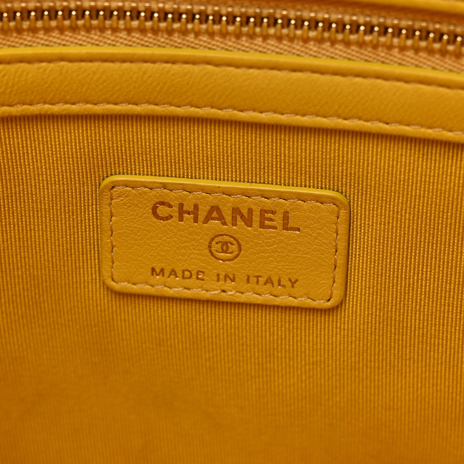 Chanel Lambskin Chevron Quilted Charms Medium Cosmetic Case Yellow 6 of 10