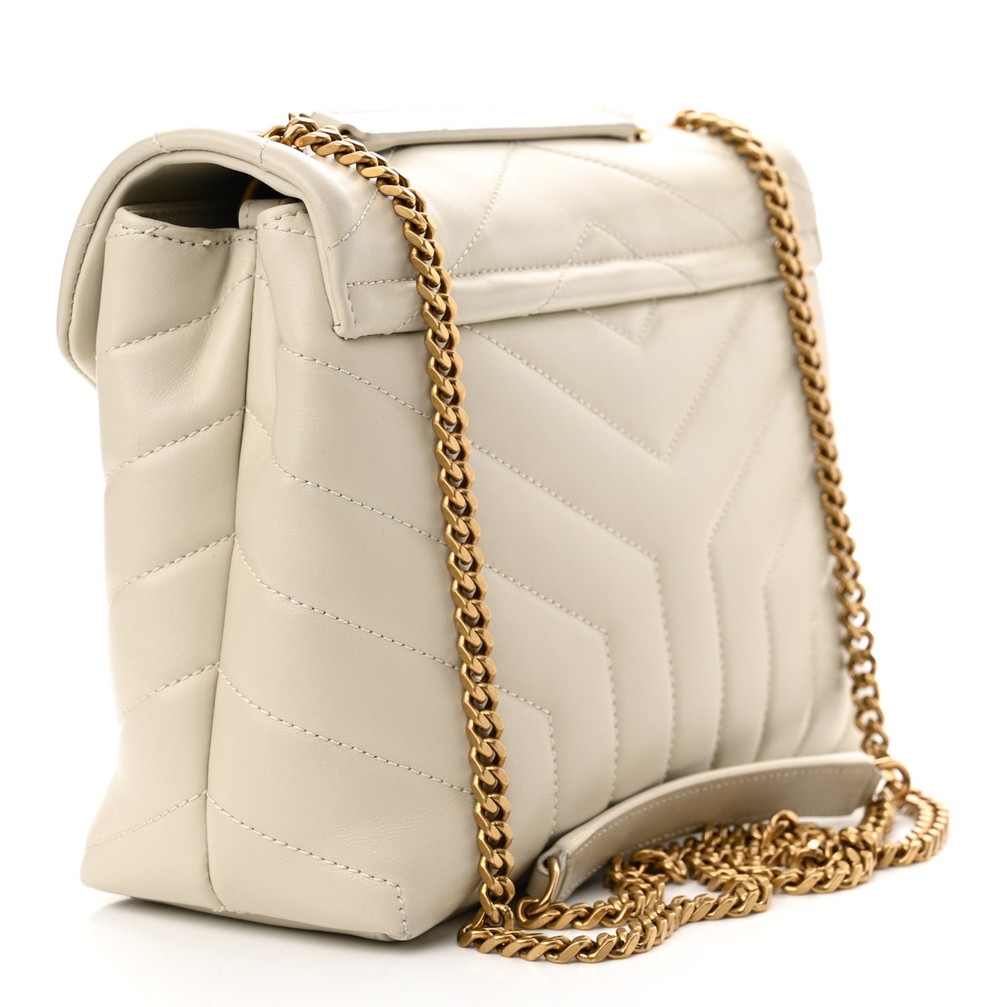 Calfskin Y Quilted Monogram Small Loulou Chain Satchel Crema Soft
