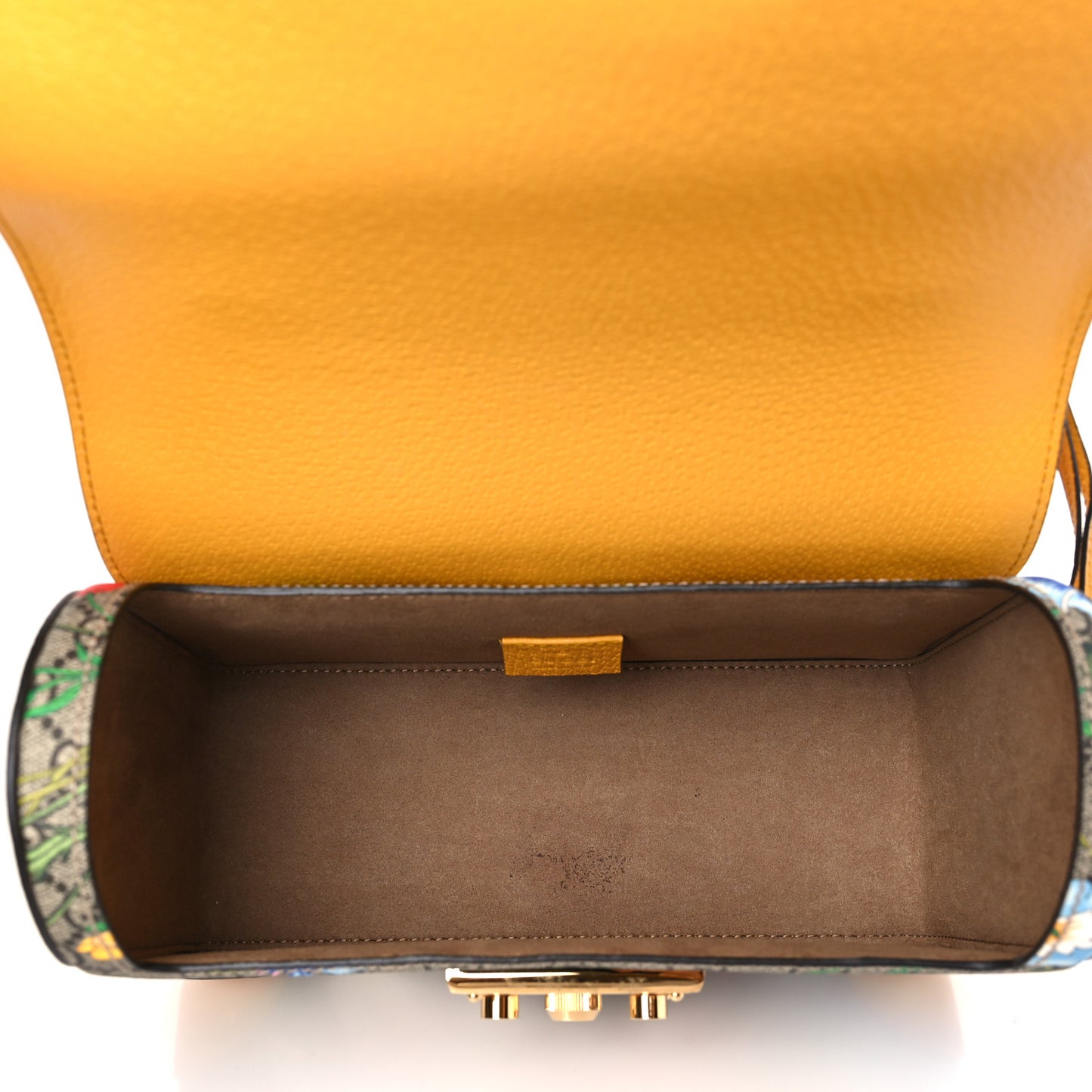 GG Supreme Monogram Flora Small Padlock Bamboo Shoulder Bag Beige Multicolor Crop