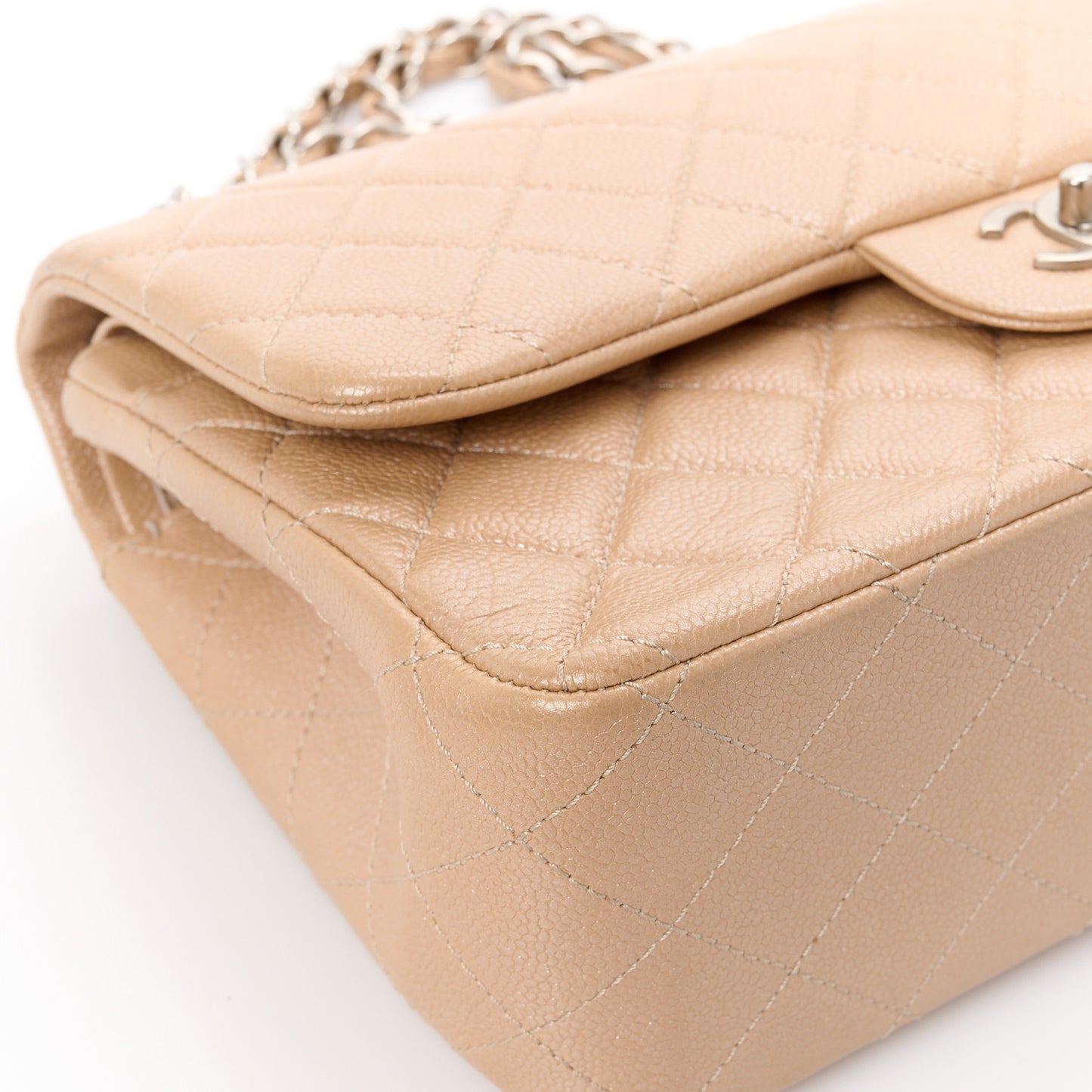 Pearly Caviar Quilted Jumbo Double Flap Beige