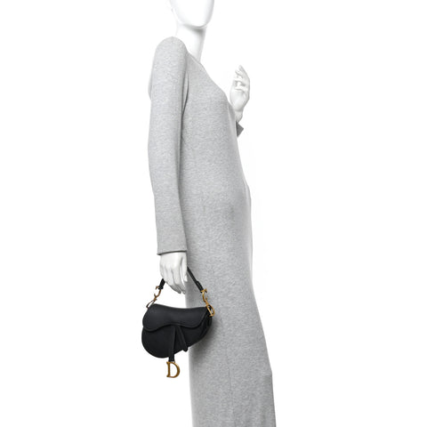 Grained Calfskin Mini Saddle Bag Black