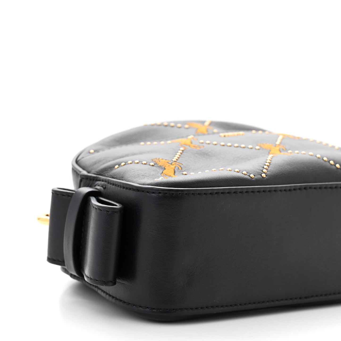 Smooth Calfskin Little Horses Embroidered Shoulder Bag Black