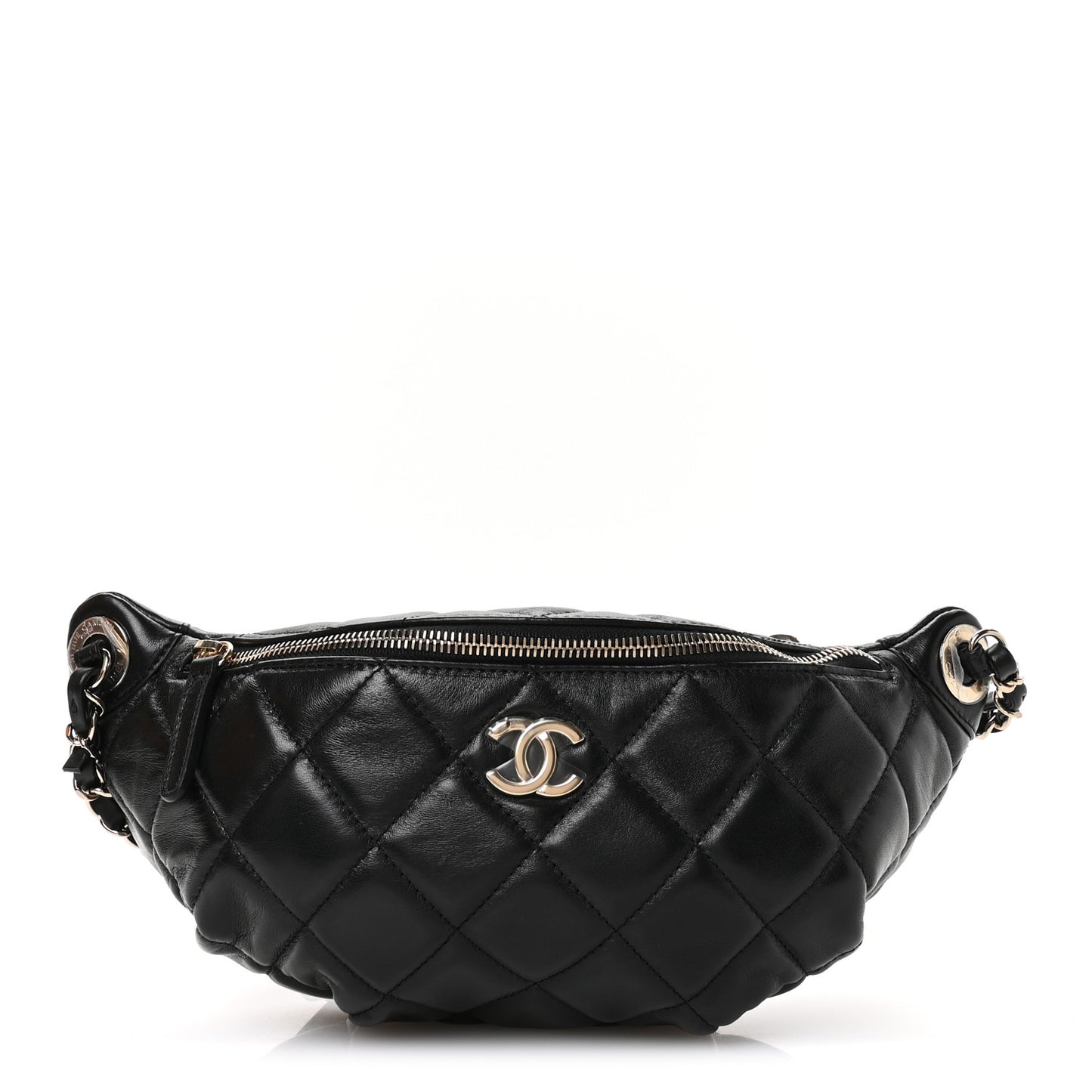 Lambskin Quilted Waist Bag Fanny Pack Black