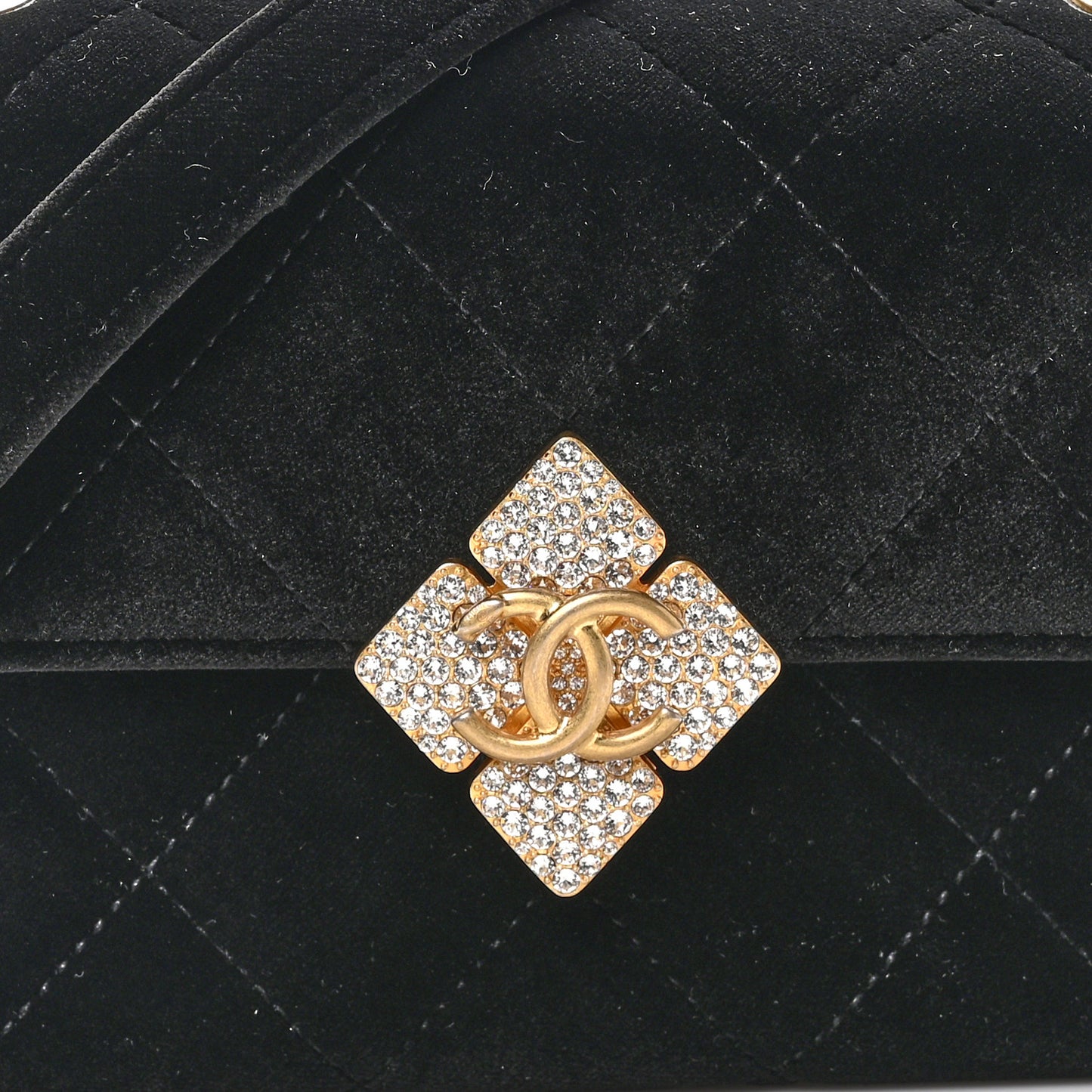 Velvet Strass Diamond Lock Flap Black