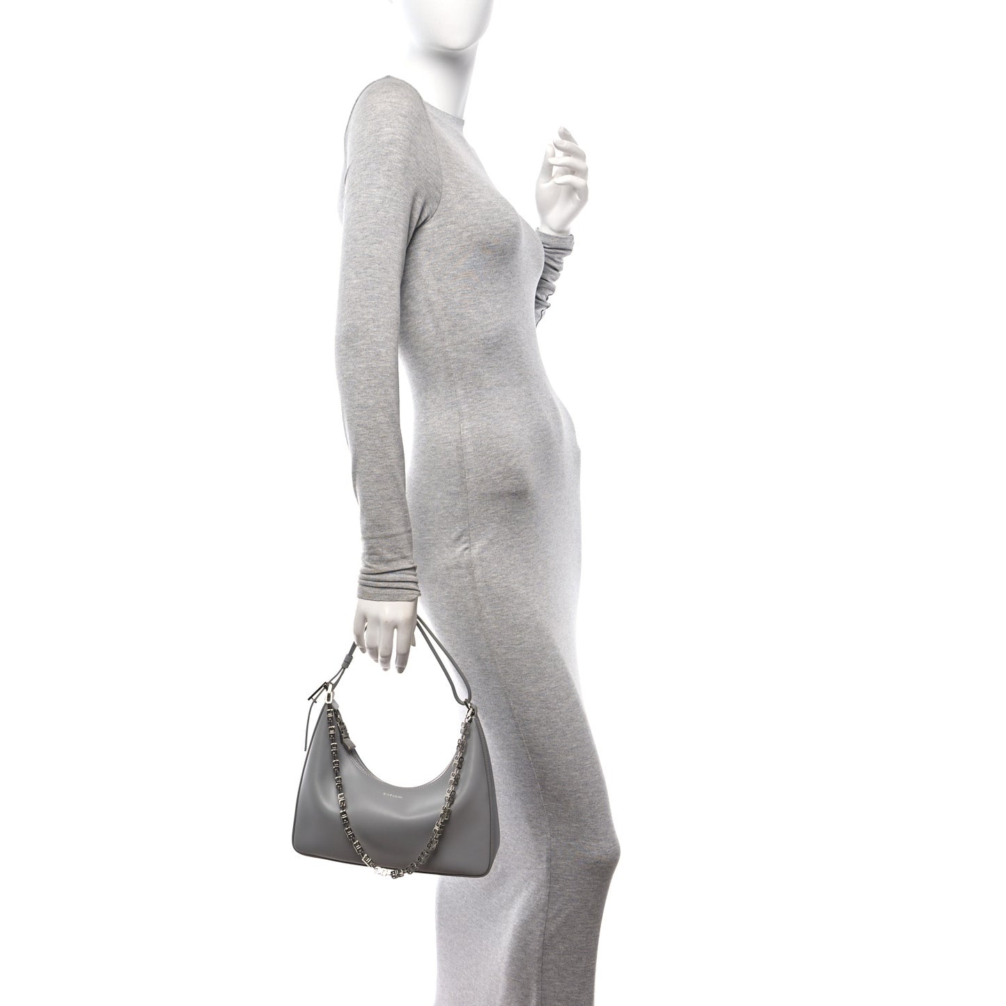 Smooth Calfskin Small Moon Cut Out Shoulder Bag Grey